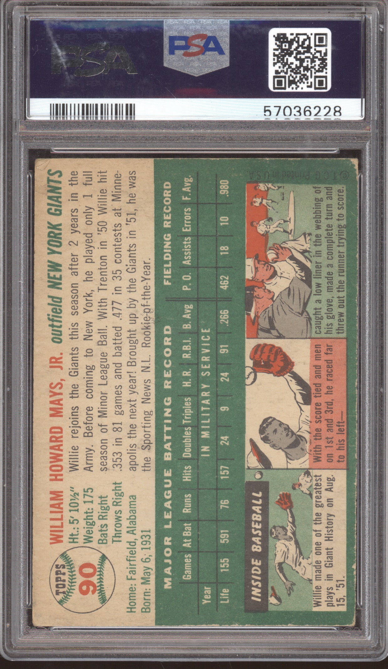 1954 Topps Willie Mays #90 PSA 2