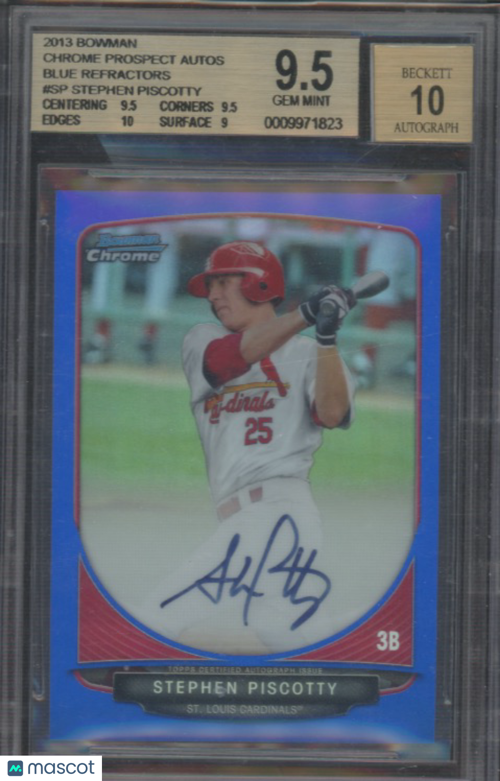 2013 Bowman Chrome Prospect Blue Refractors Stephen Piscotty #SP BGS 9.5 Auto 10