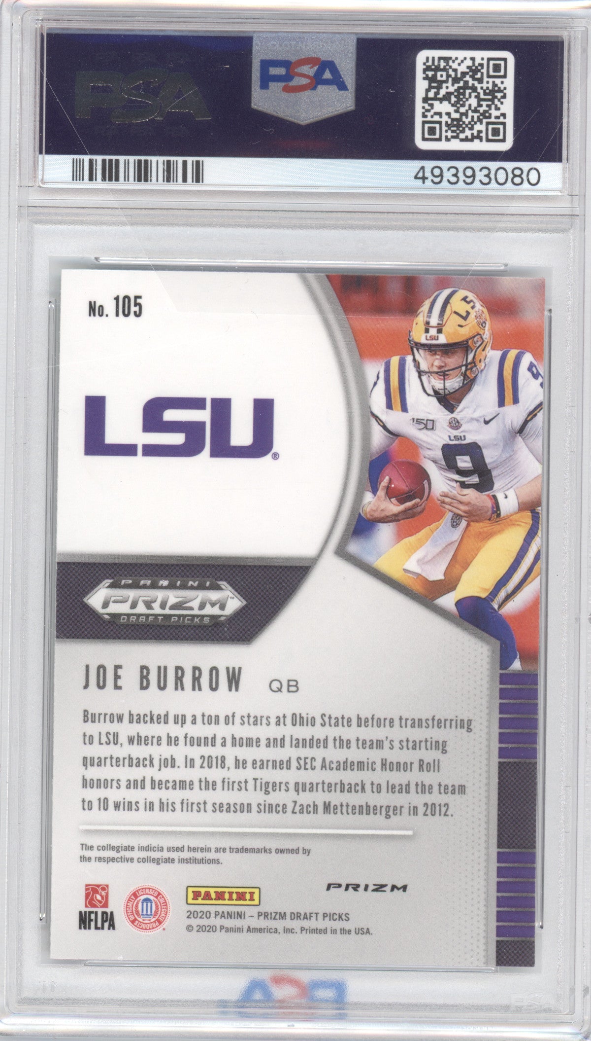 2020 Panini Prizm Draft Picks Joe Burrow #105 Green PSA 10
