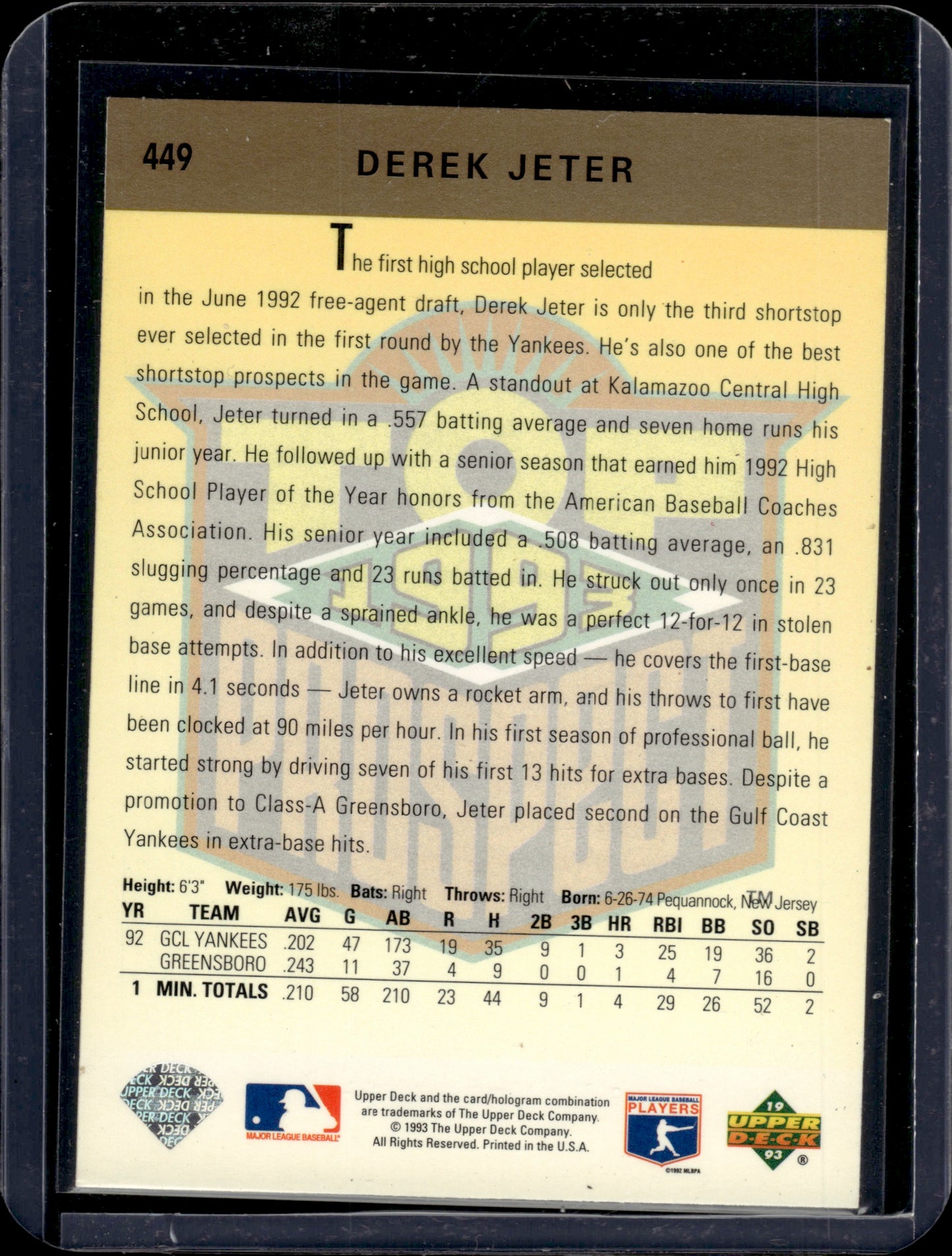 1993 Upper Deck Top Prospect Derek Jeter #449