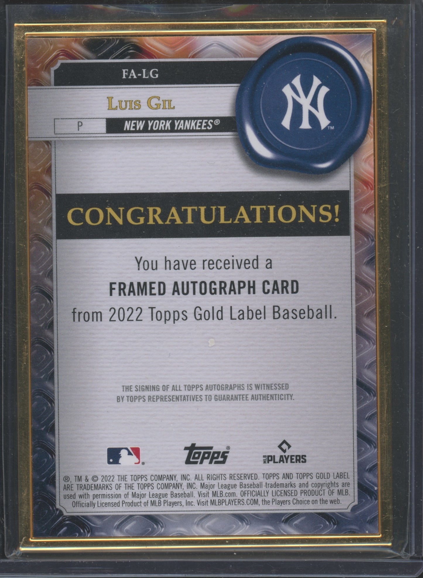 2022 Topps Gold Label Luis Gil #FA-LG RC
