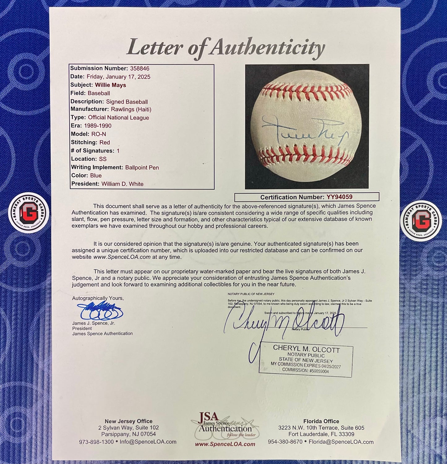 Willie Mays Signed Baseball Baseball Autographs
