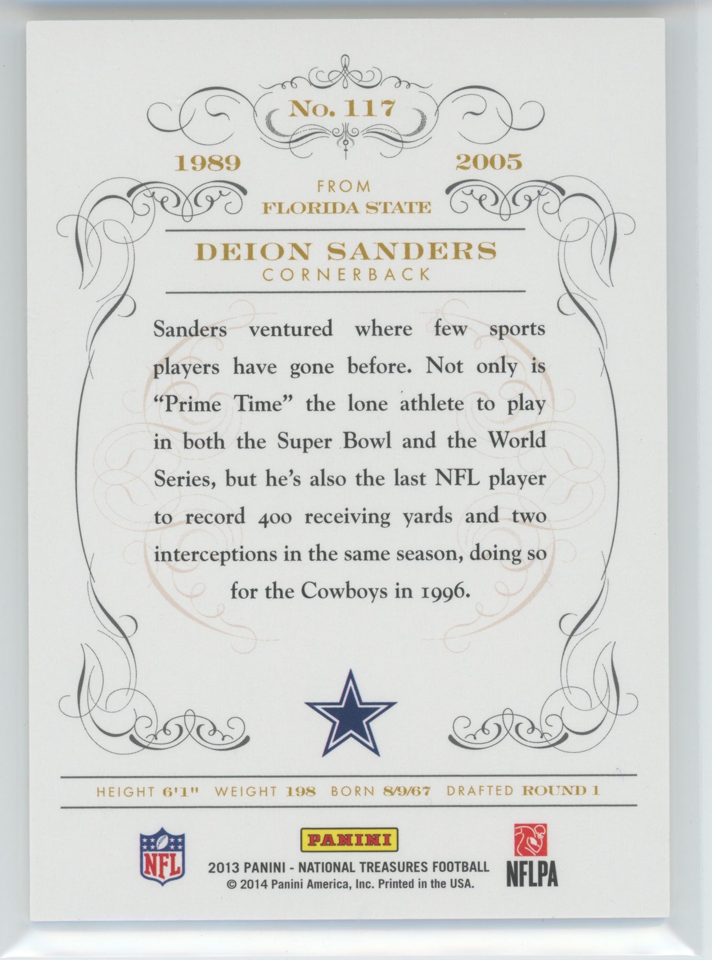 2013 Panini National Treasures Legend Deion Sanders #117 17/50