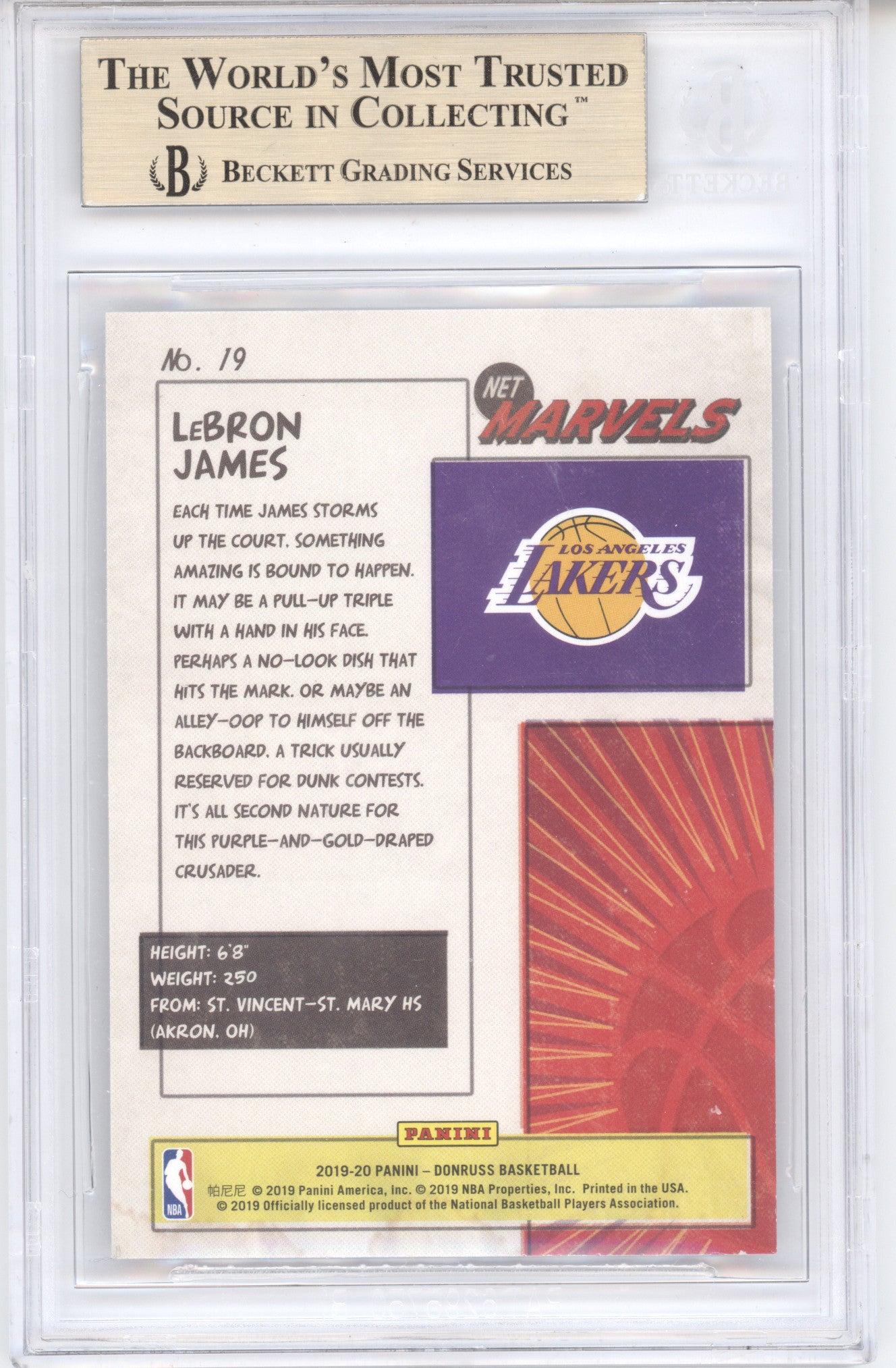 2019 Donruss Net Marvels LeBron James #19 BGS 9.5