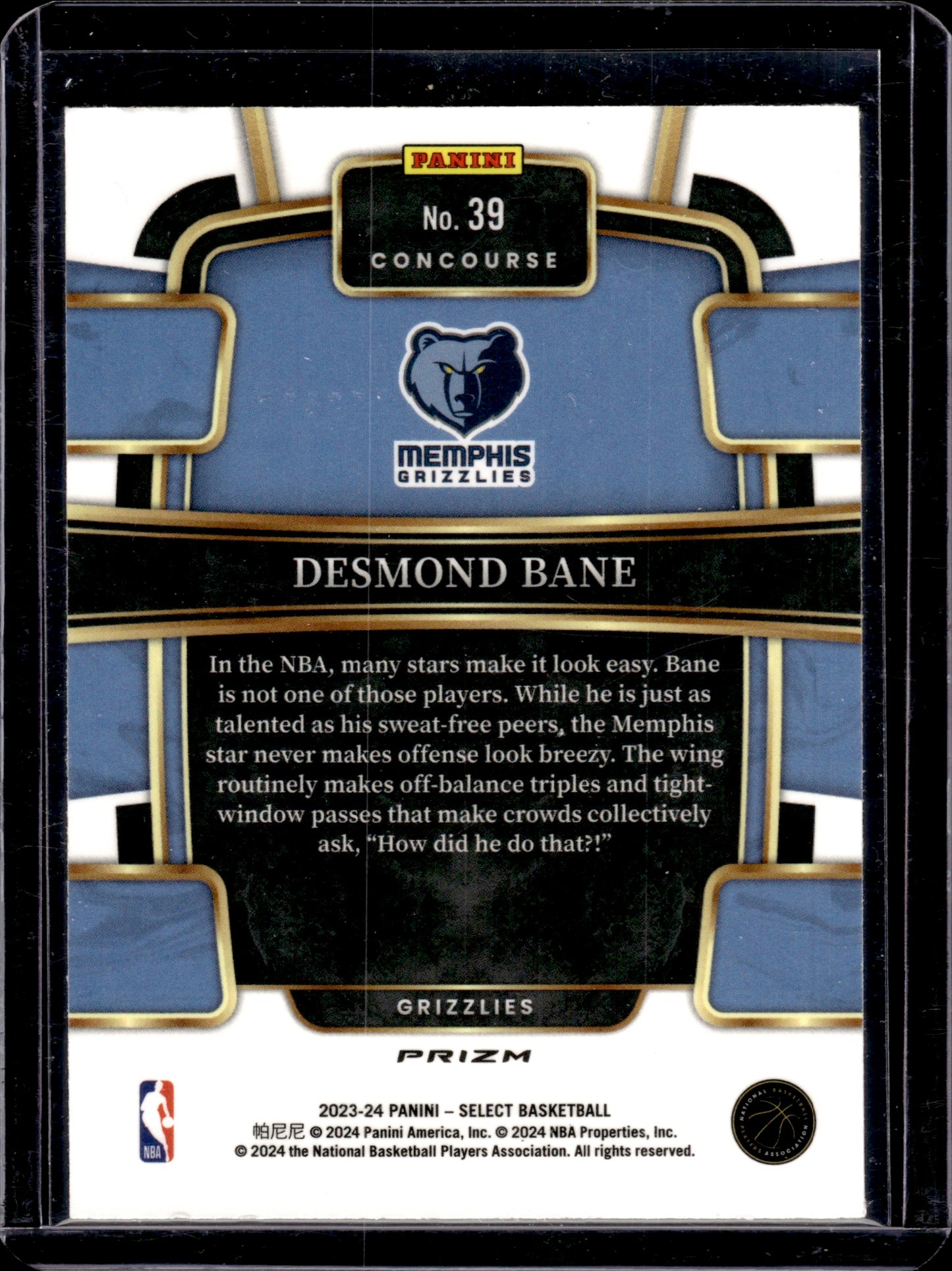 2024 2023-24 Panini Select Desmond Bane #39 Tiger Stripe