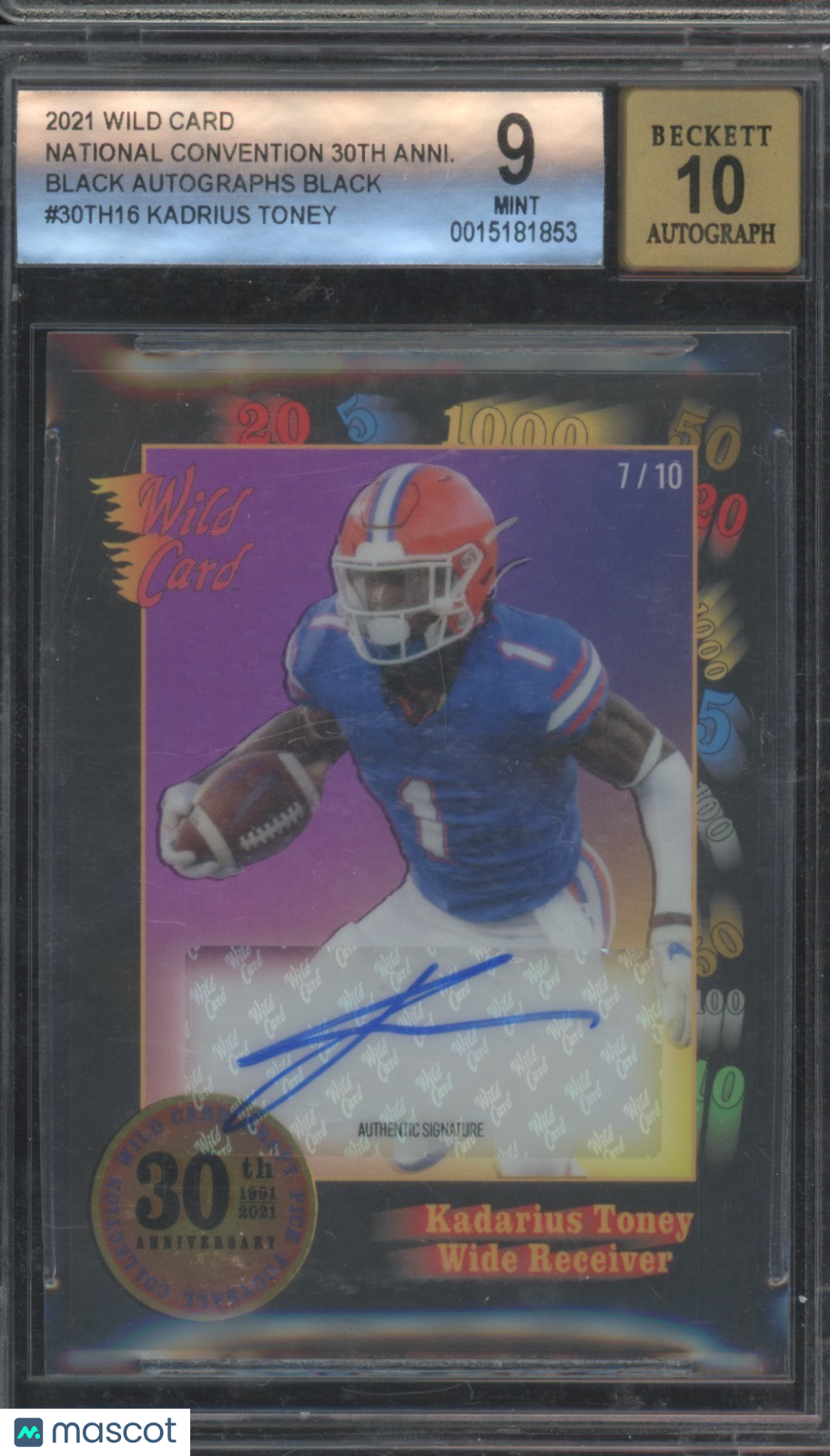 2021 Wild Card National Convention 30th Anniversary Black Autographs Black Kadrius Toney #30TH16 BGS 9 Auto 10