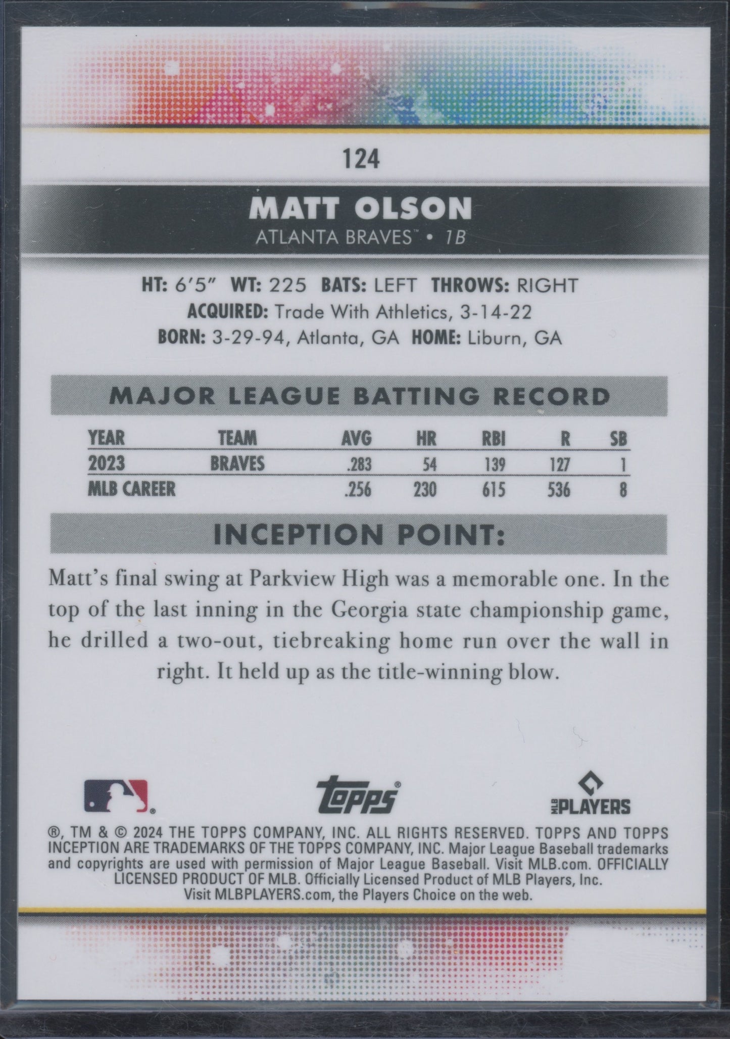 2024 Topps Inception Matt Olson #124 Alpha SSP
