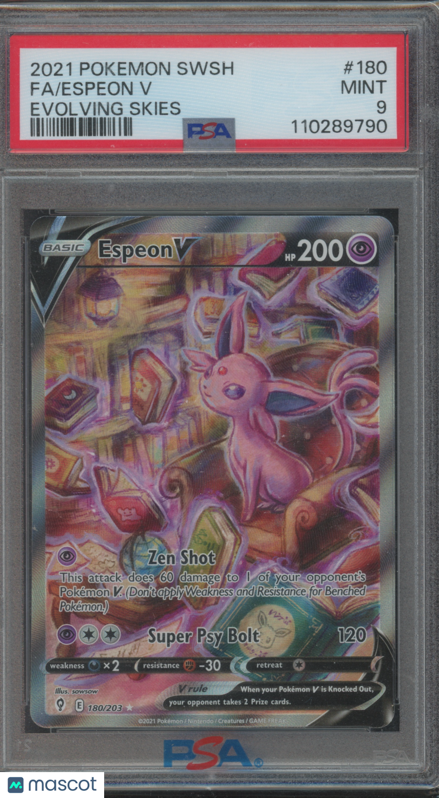 2021 Pokemon Sword & Shield Evolving Skies Espeon V #180/203 PSA 9