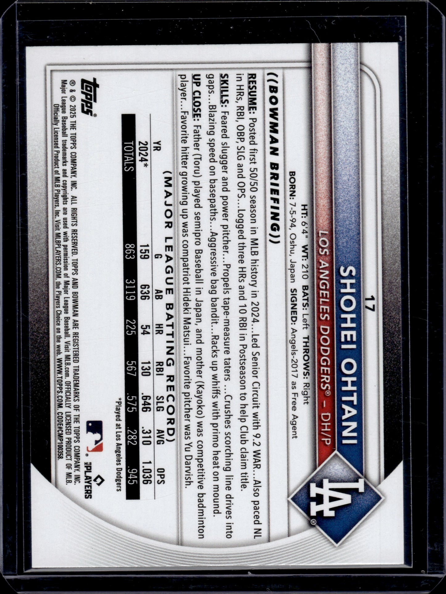 2025 Bowman Shohei Ohtani #17 Purple Pattern 68/199