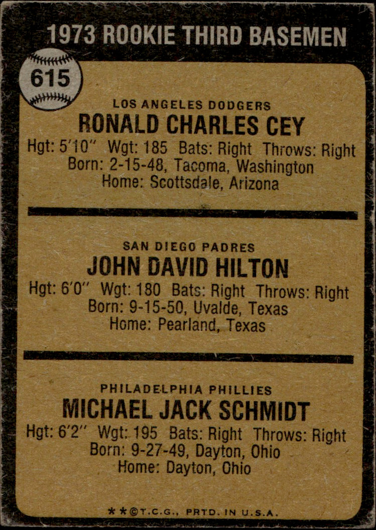 1973 Rookie Third Basemen Mike Schmidt John Hilton Ron Cey #615