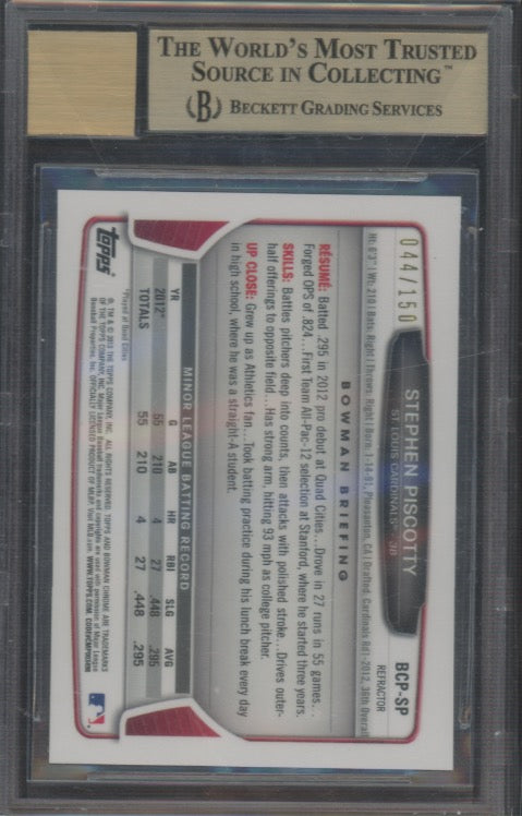 2013 Bowman Chrome Prospect Blue Refractors Stephen Piscotty #SP BGS 9.5 Auto 10