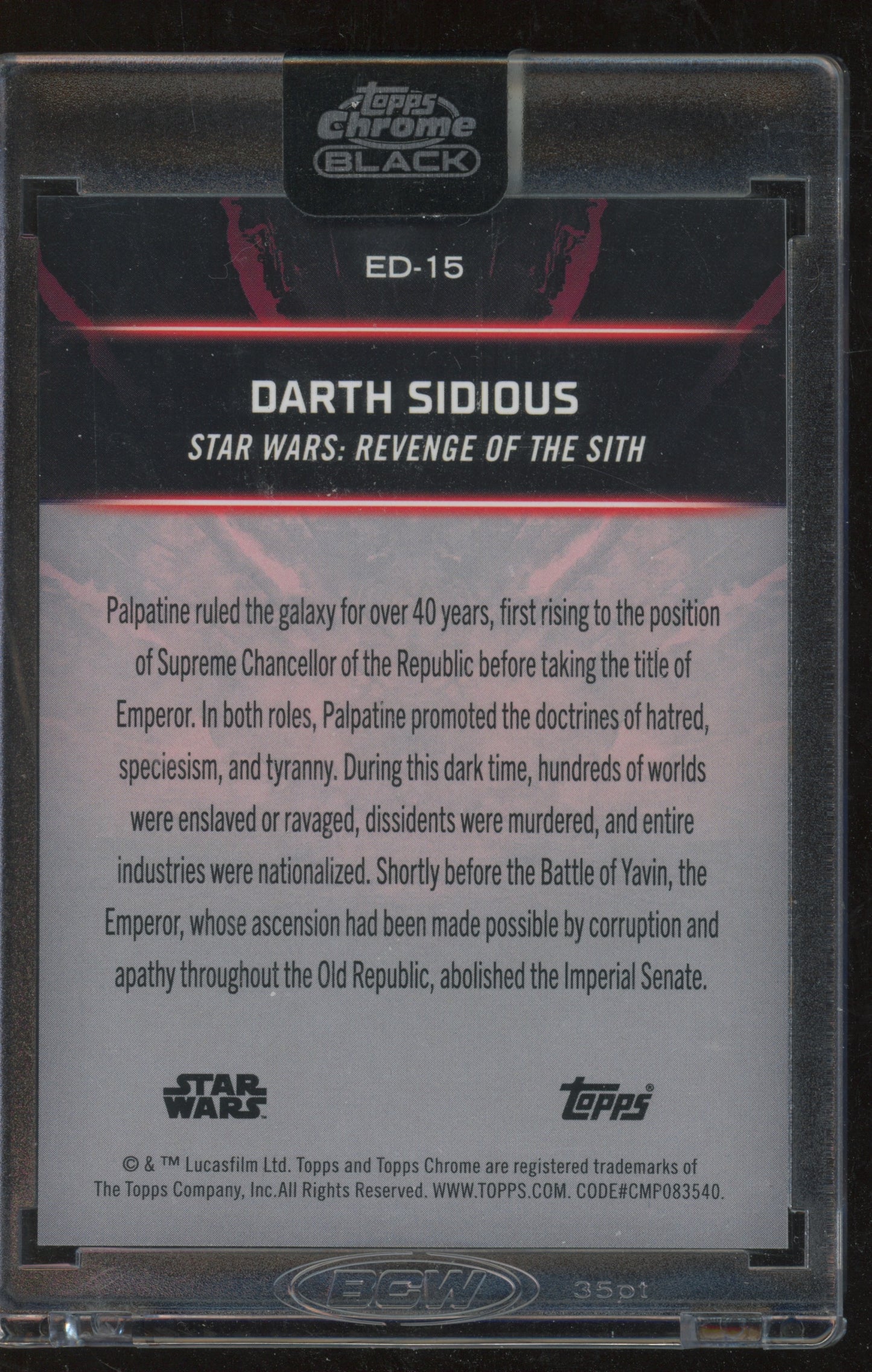 2024 Topps Chrome Black Star Wars Darth Sidious #ED-15