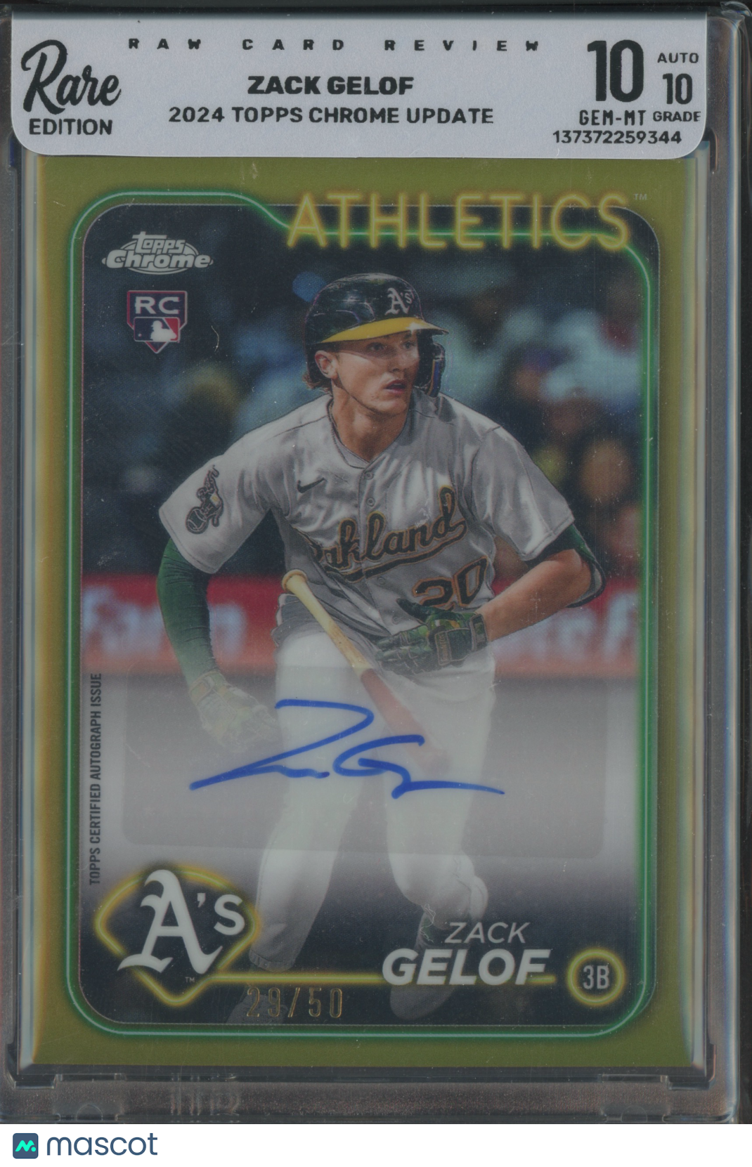 2023 Topps Chrome Update Zack Gelof #AC-ZG Gold RC 29/50