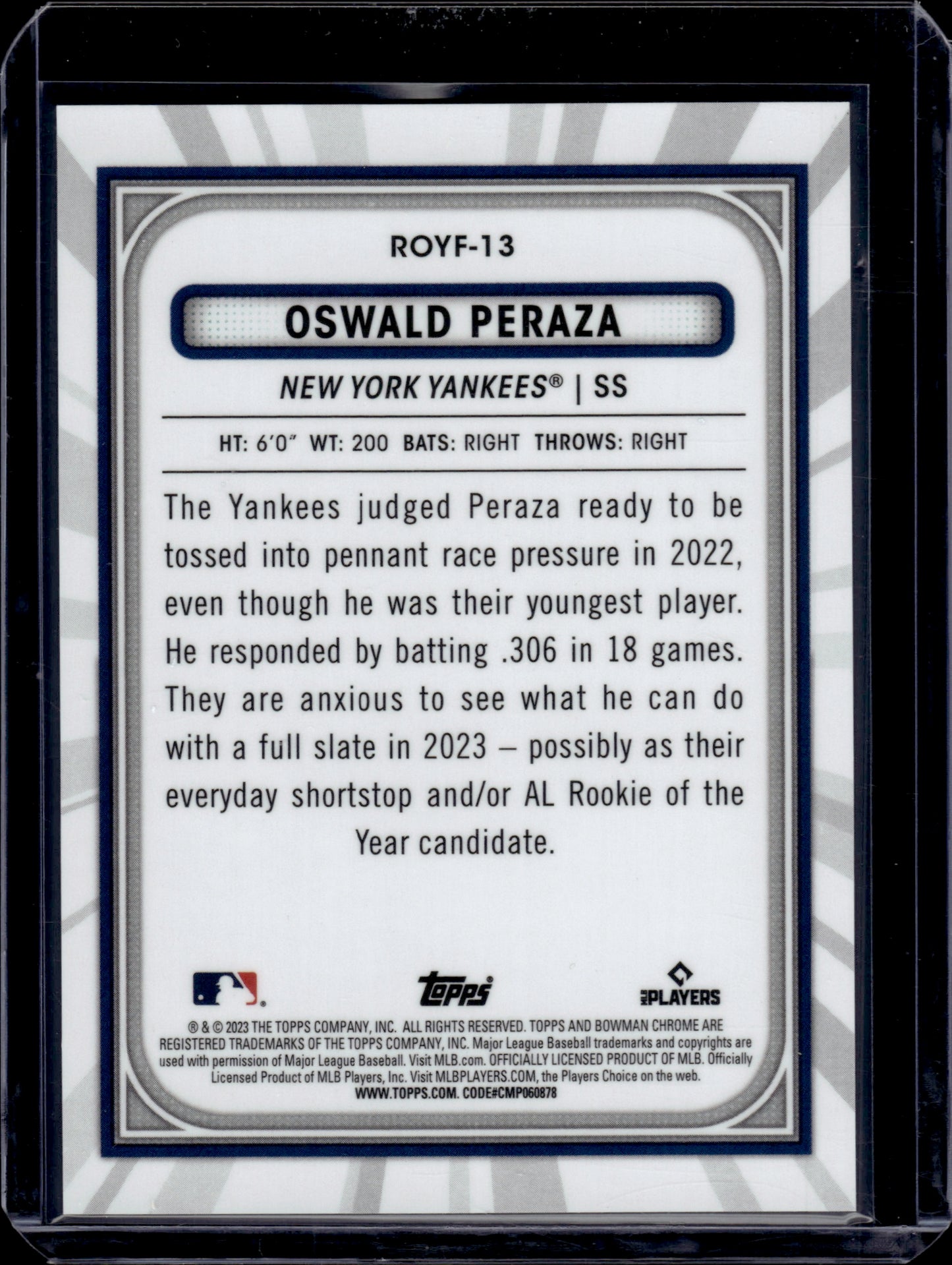 2023 Bowman Chrome Rookie Favorites Oswald Peraza #ROYF-13 Orange 21/25