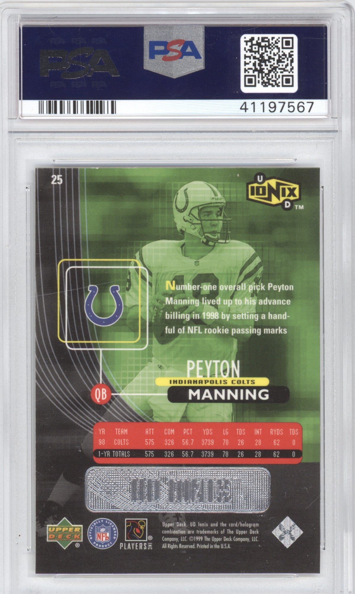 1999 U.D. Ionix Peyton Manning #25 PSA 10