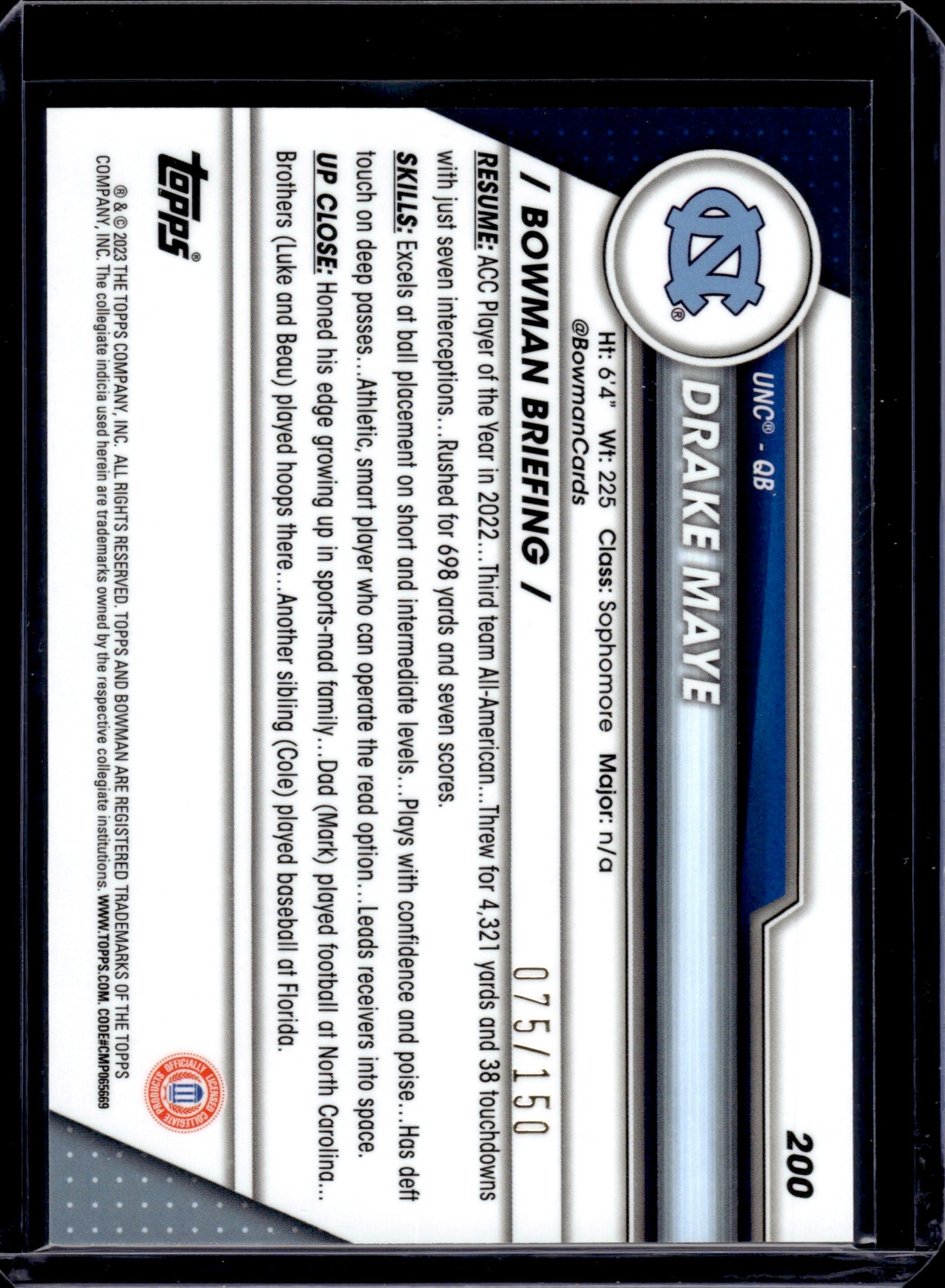 2023 Bowman U Chrome Drake Maye #200 Fuchsia Mini Diamond 075/150