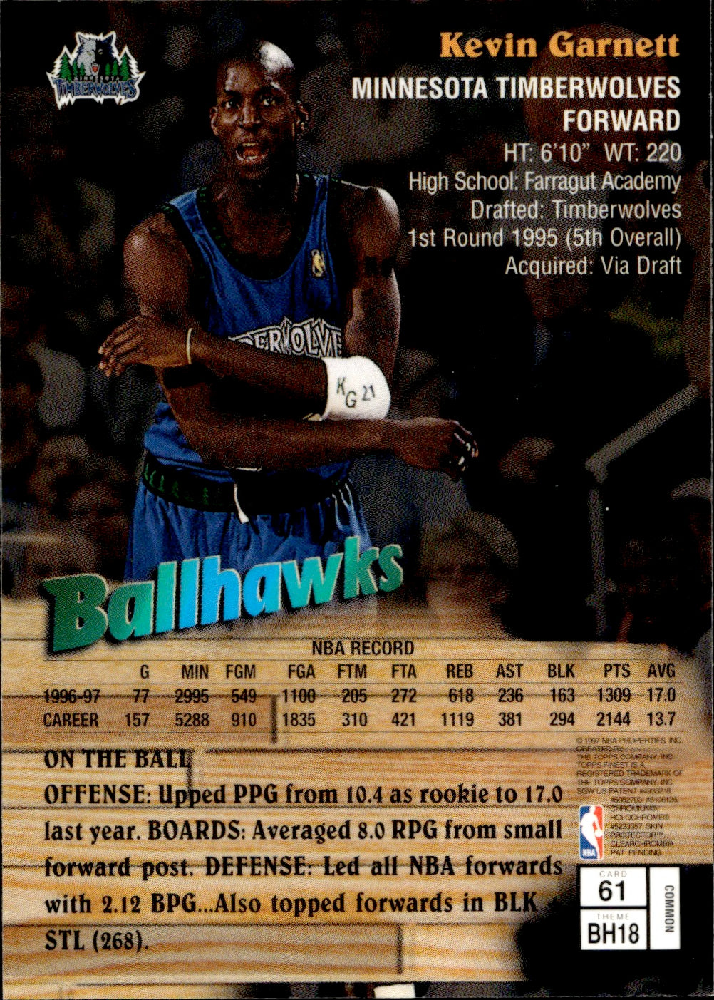 1997 Topps Finest Kevin Garnett #61