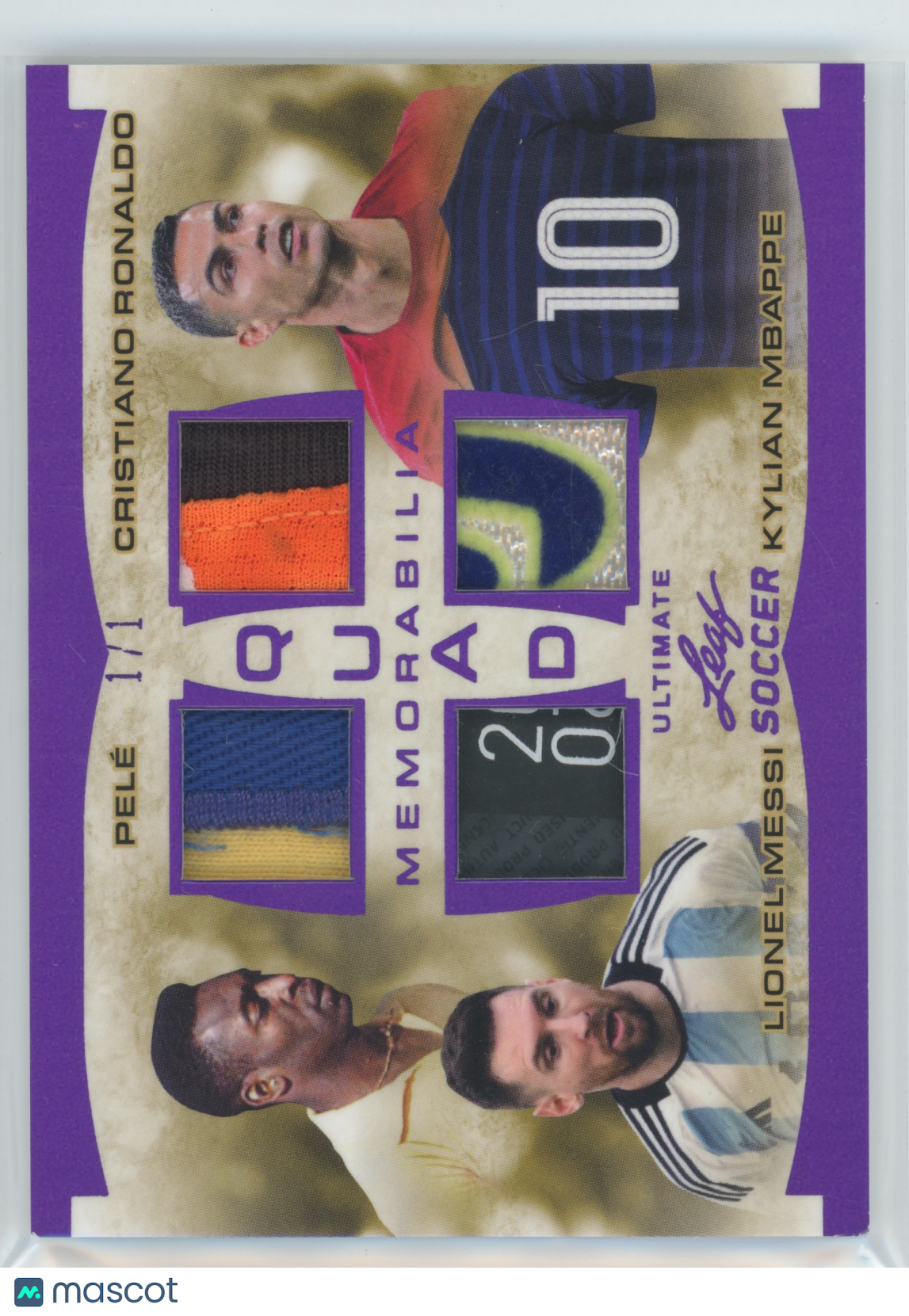 2023 Leaf Soccer Lionel Messi,Pelé,Cristiano Ronaldo,Kylian Mbappé UQM-12 1 of 1