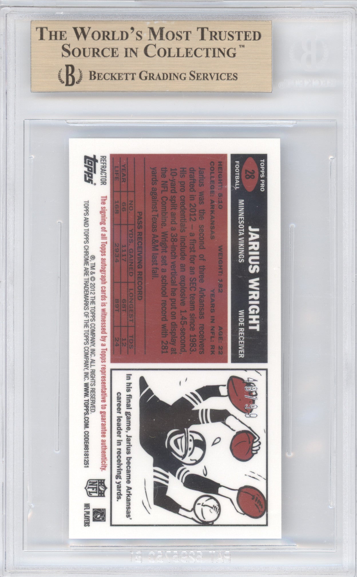 2012 Topps Chrome 1965 Refractors Jarius Wright #28 48/99 BGS 9.5