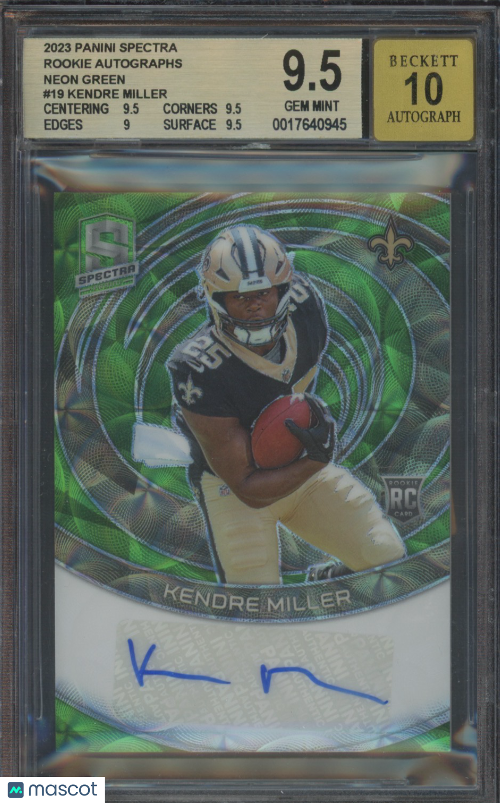2023 Panini Spectra Kendre Miller #19 Auto Neon Green /35 BGS 9.5 Auto 10