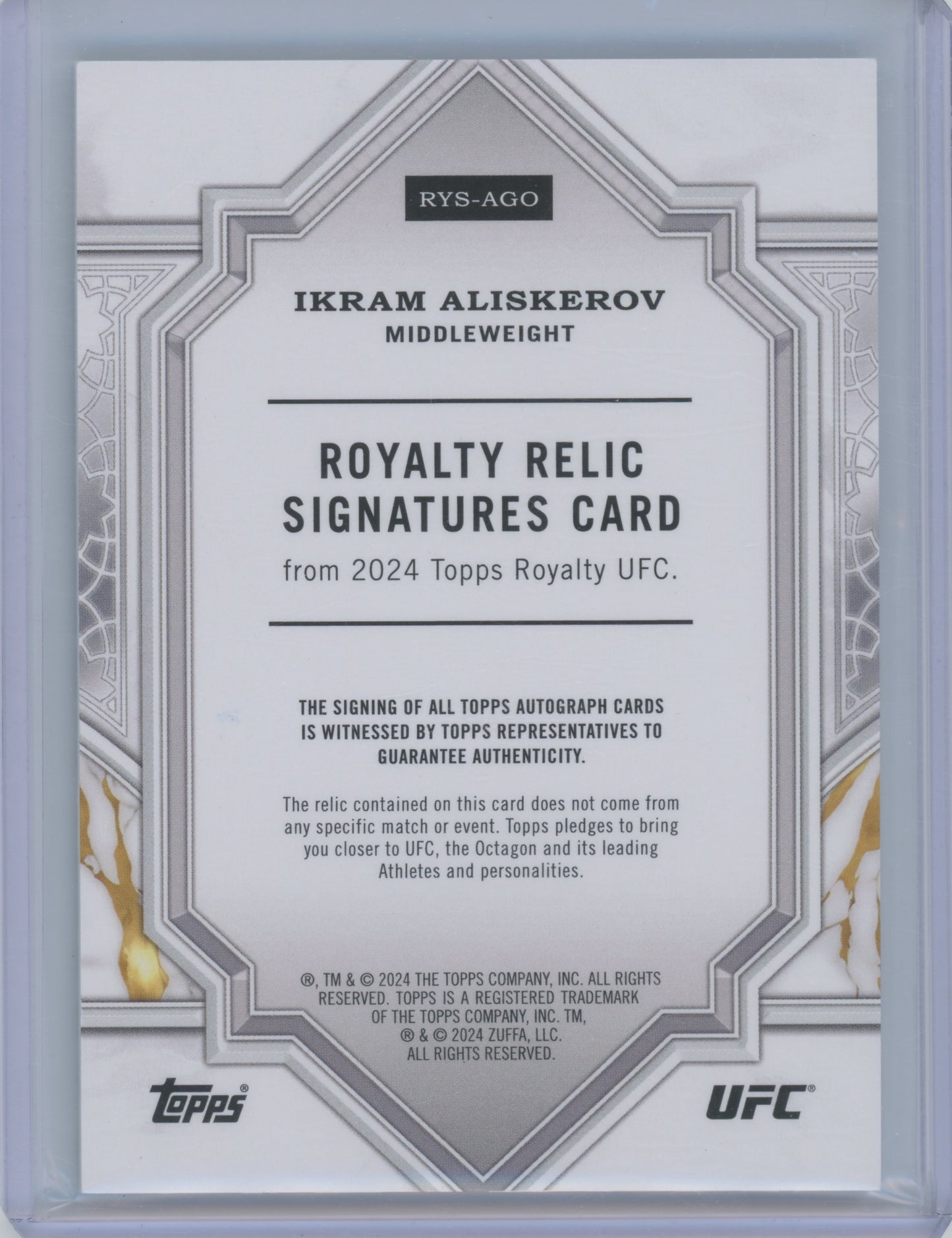 2024 Topps Royalty UFC Ikram Aliskerov #RYS-AGO Relic 18/25