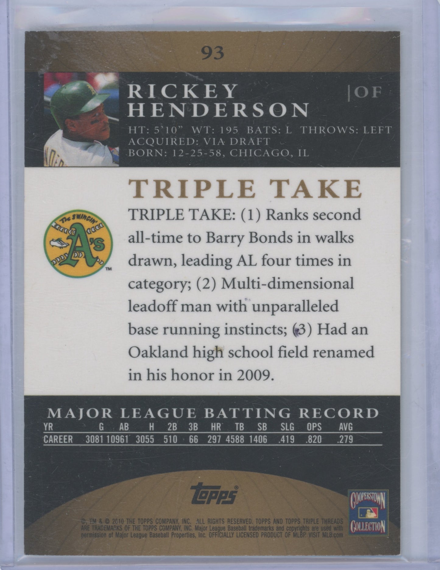 2010 Topps Triple Threads Rickey Henderson #93 20/99