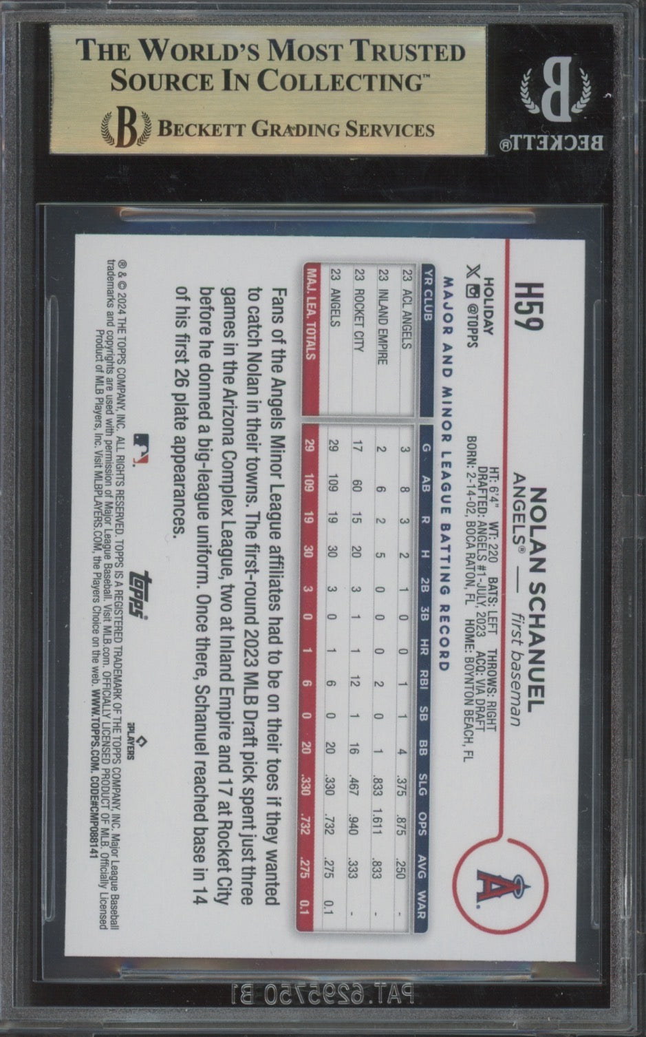 2024 Topps Holiday Nolan Schanuel #H59 Silver Glitter BGS 9.5