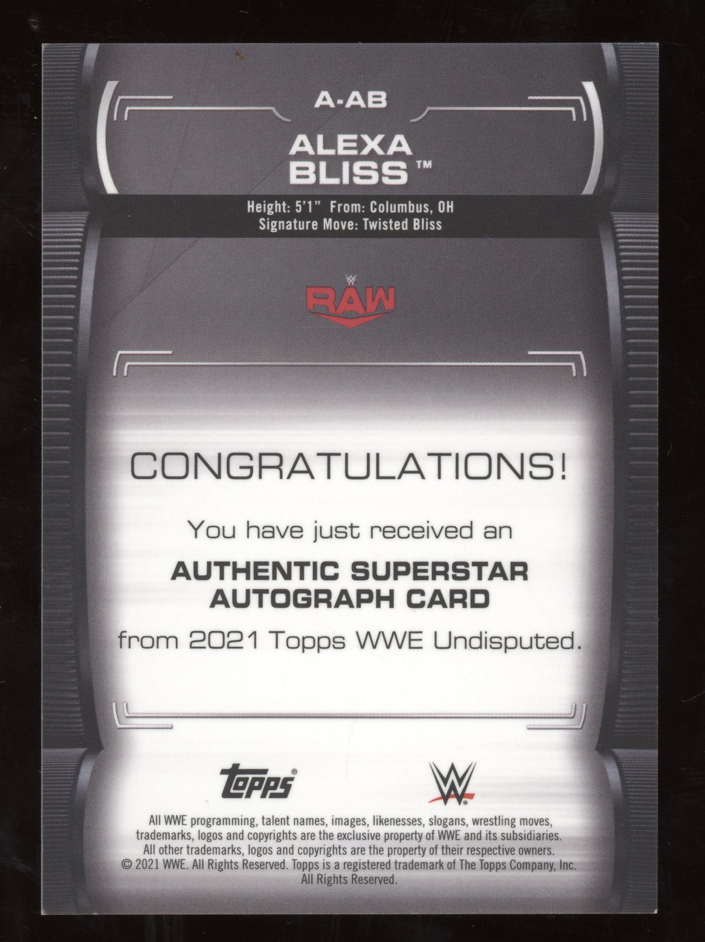 2021 Topps WWE Undisputed Alexa Bliss #A-AB Superstar Autograph 084/199