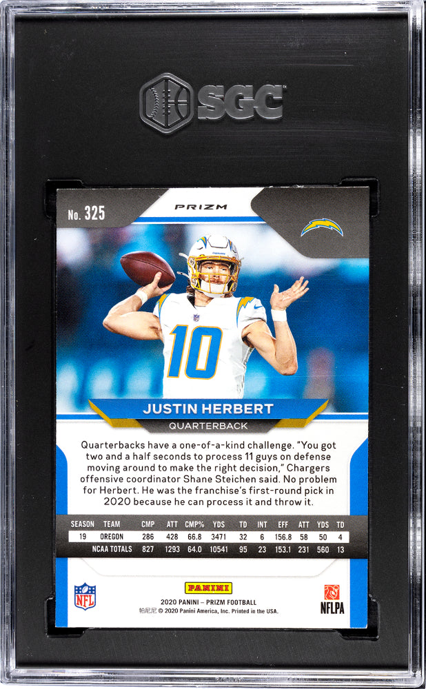 2020 Panini Prizm Justin Herbert #325 Neon Green Pulsar SGC 8