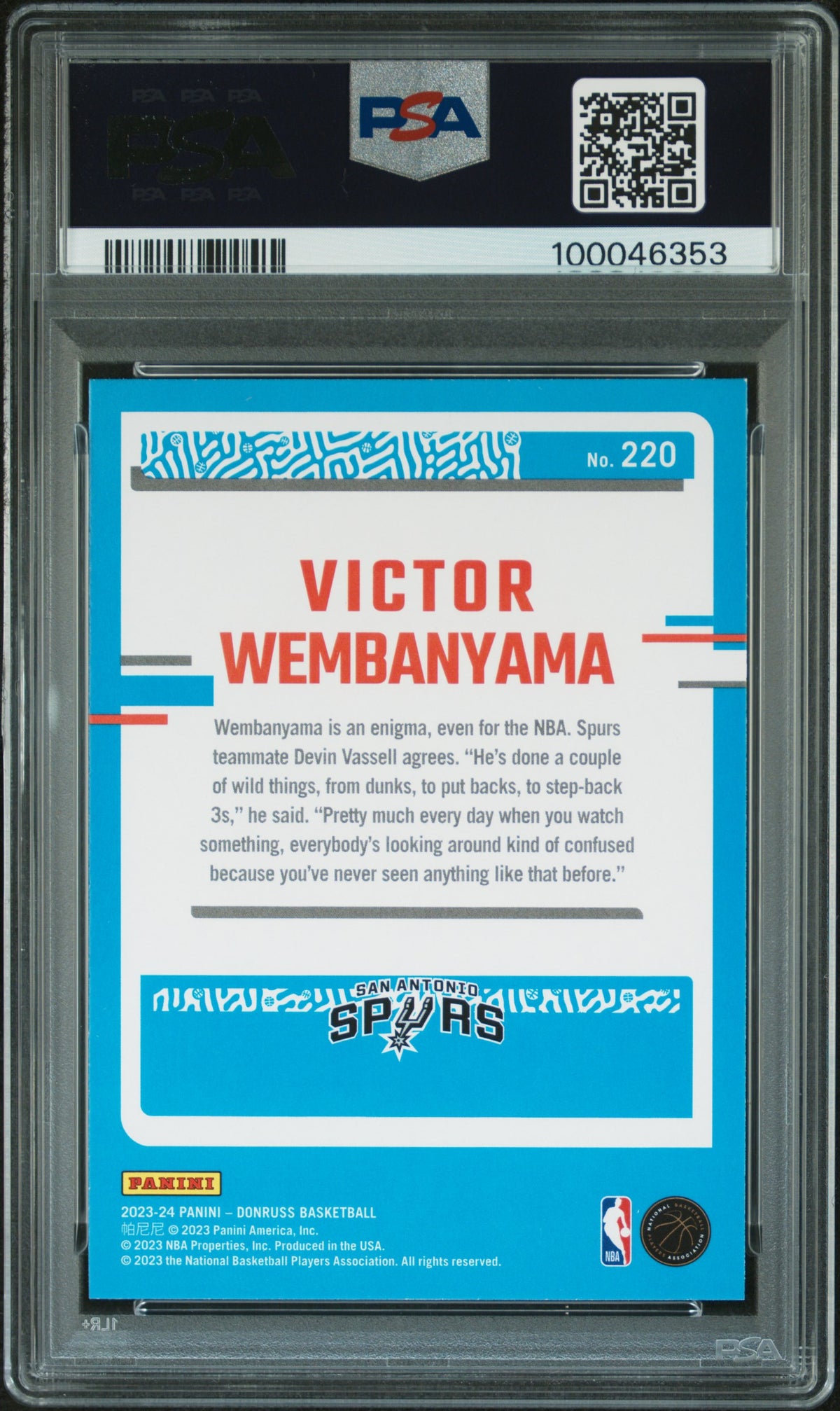 2023 Panini Donruss Victor Wembanyama #220 Holo Green Laser PSA 9
