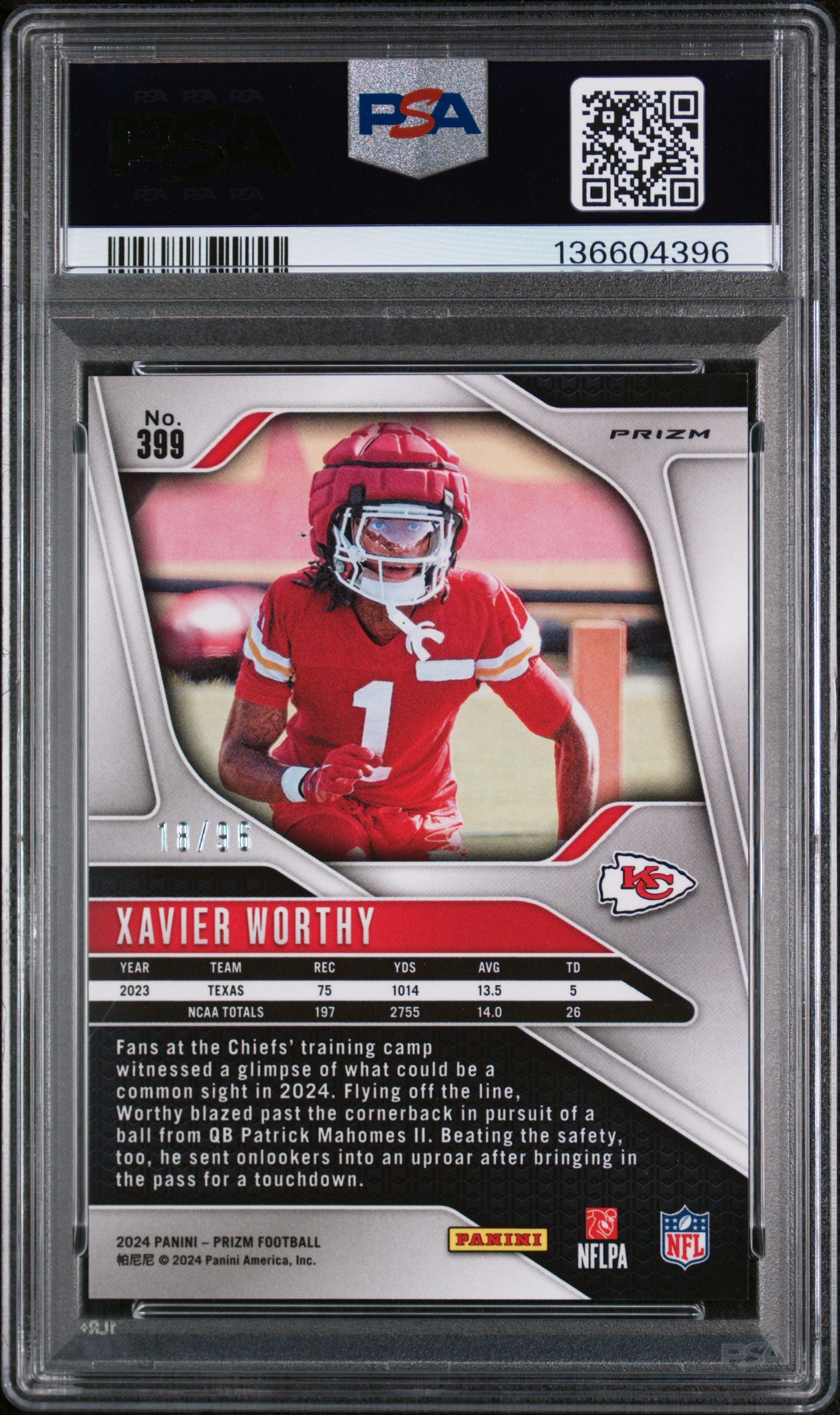 2024 Panini Prizm Xavier Worthy #399 Blue Sparkle 18/96 RC PSA 10
