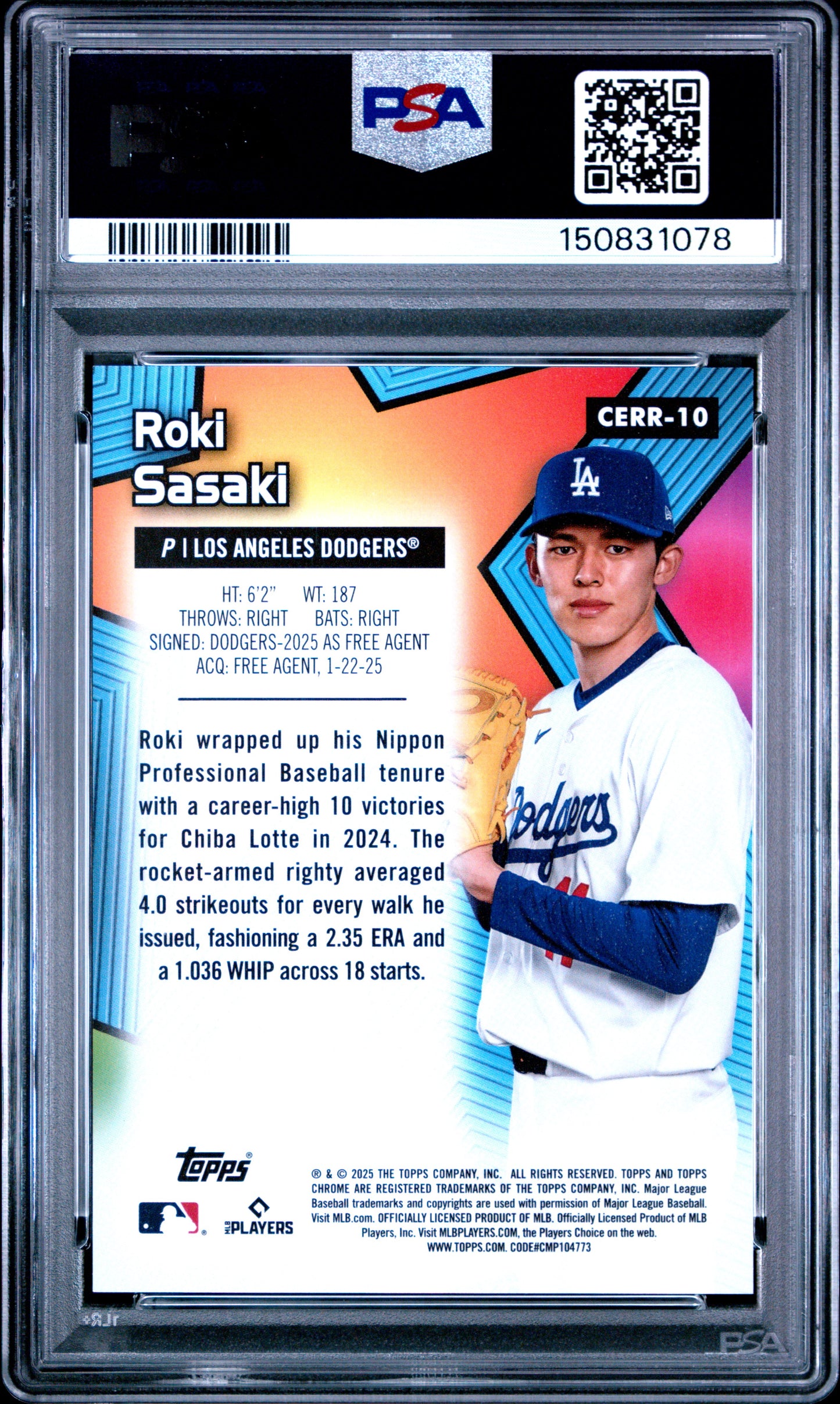 2025 Topps Chrome All Etch Rookie Rush Roki Sasaki #10 RK Green Ref 15/99 PSA 9