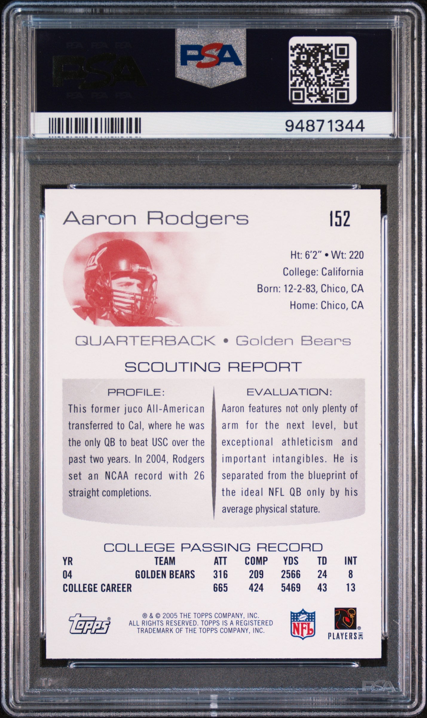 2005 Topps Draft Picks & Prospects Aaron Rodgers #152 PSA 10