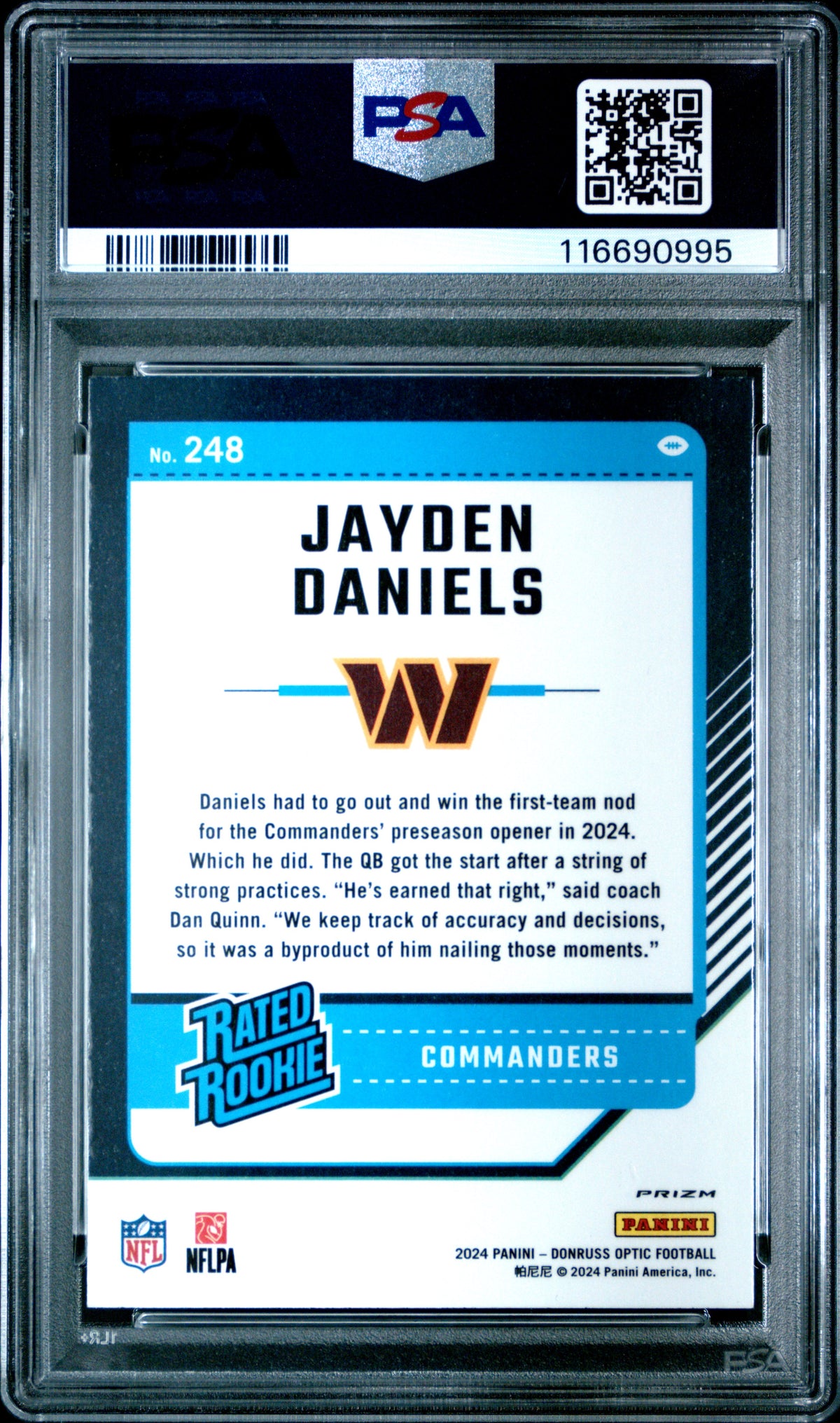 2024 Donruss Optic Rated Rookie Jayden Daniels #248 Purple Scope PSA 9