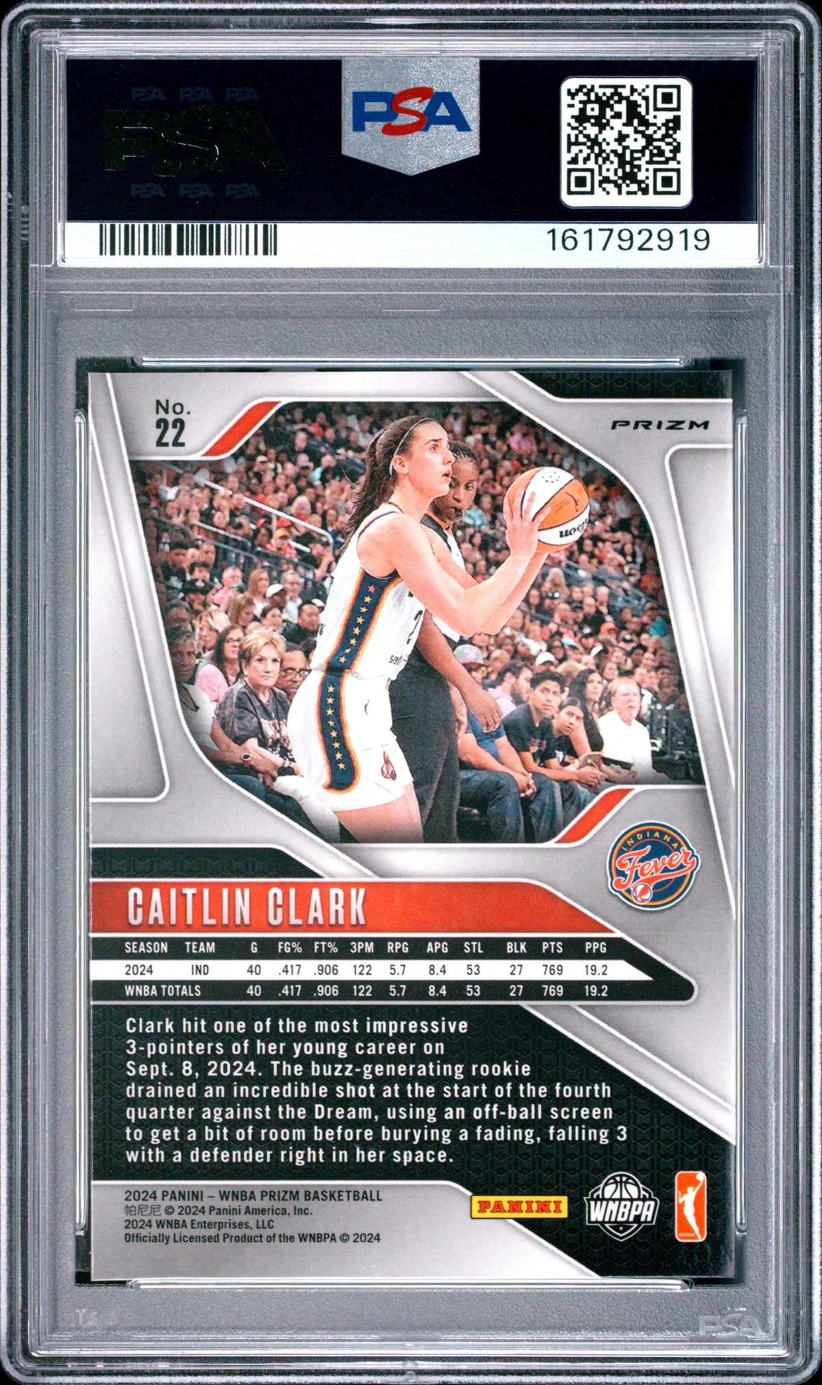 2024 Panini Prizm WNBA Caitlin Clark #22 Ice RC PSA 8