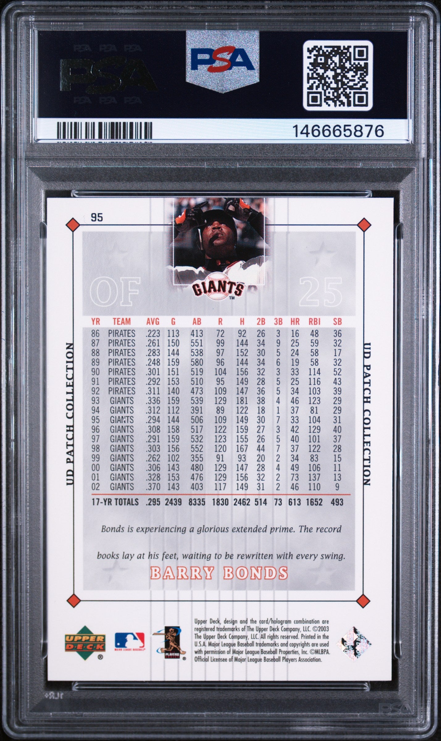 2003 Upper Deck Patch Collection Barry Bonds #95 PSA 9