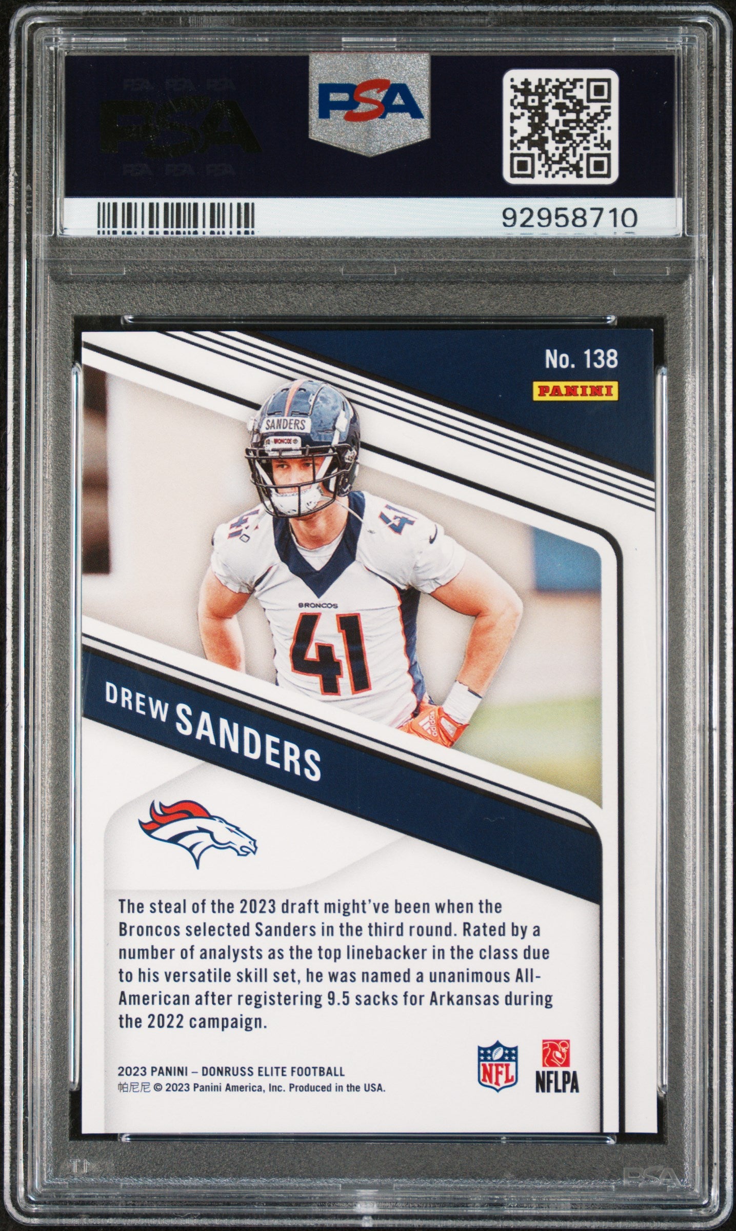2023 Panini Donruss Elite Drew Sanders #138 Gold RC 06/10 PSA 9