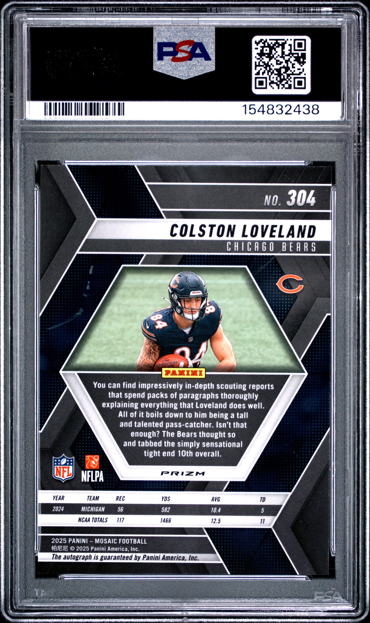 2025 Panini Mosaic Colston Loveland #304 Autograph RC PSA 10