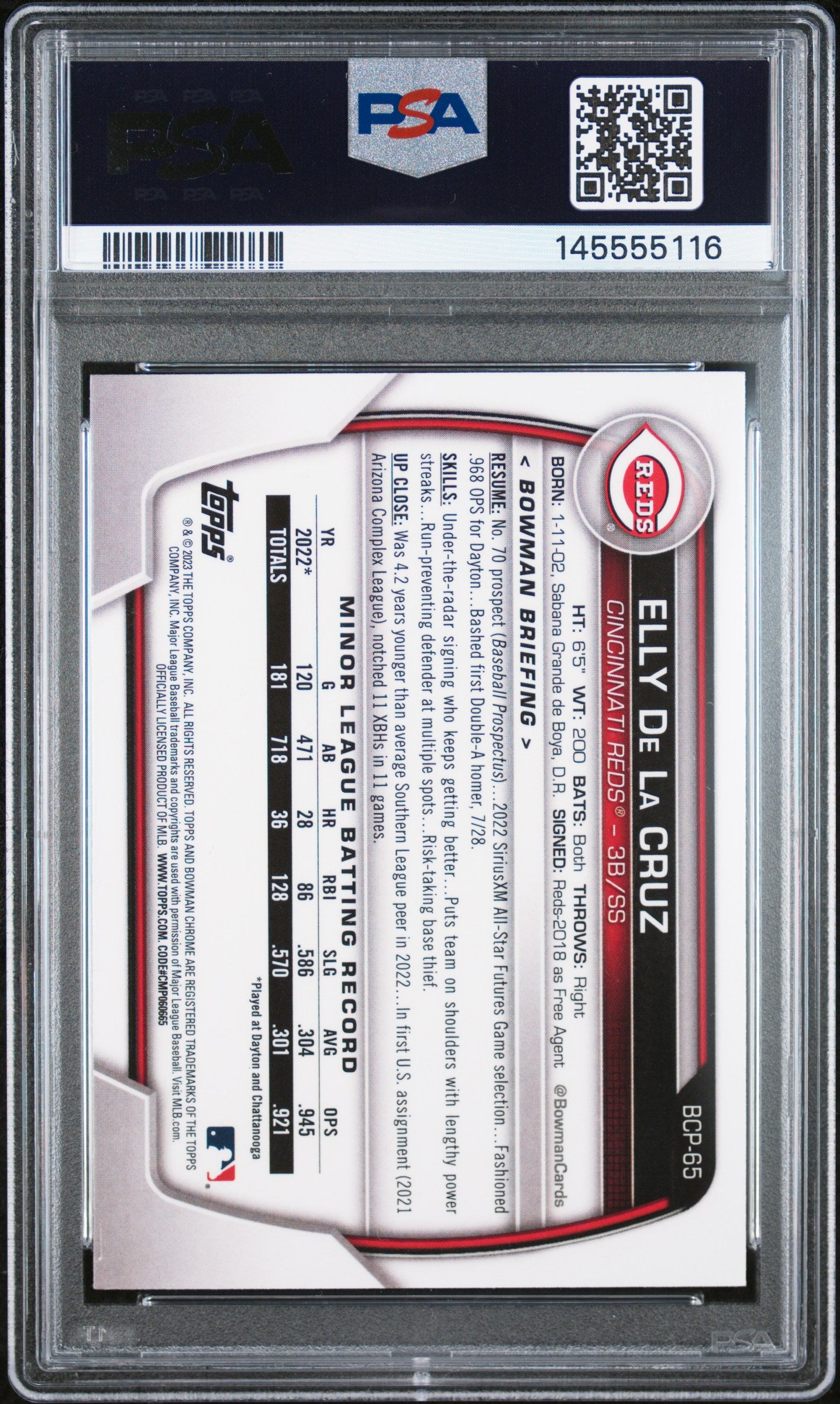 2024 Topps Archives Signature Series Elly De La Cruz #BCP65 1/8 PSA A Auto A