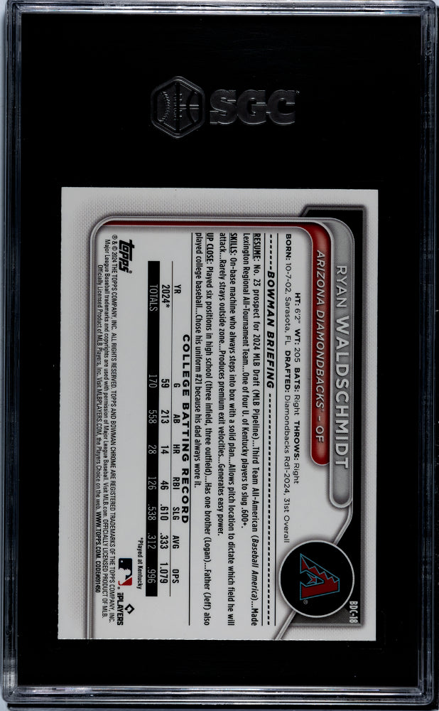 2024 Bowman Draft Ryan Waldschmidt #BDC-18 Steel Metal Refractor 65/100 SGC 9.5