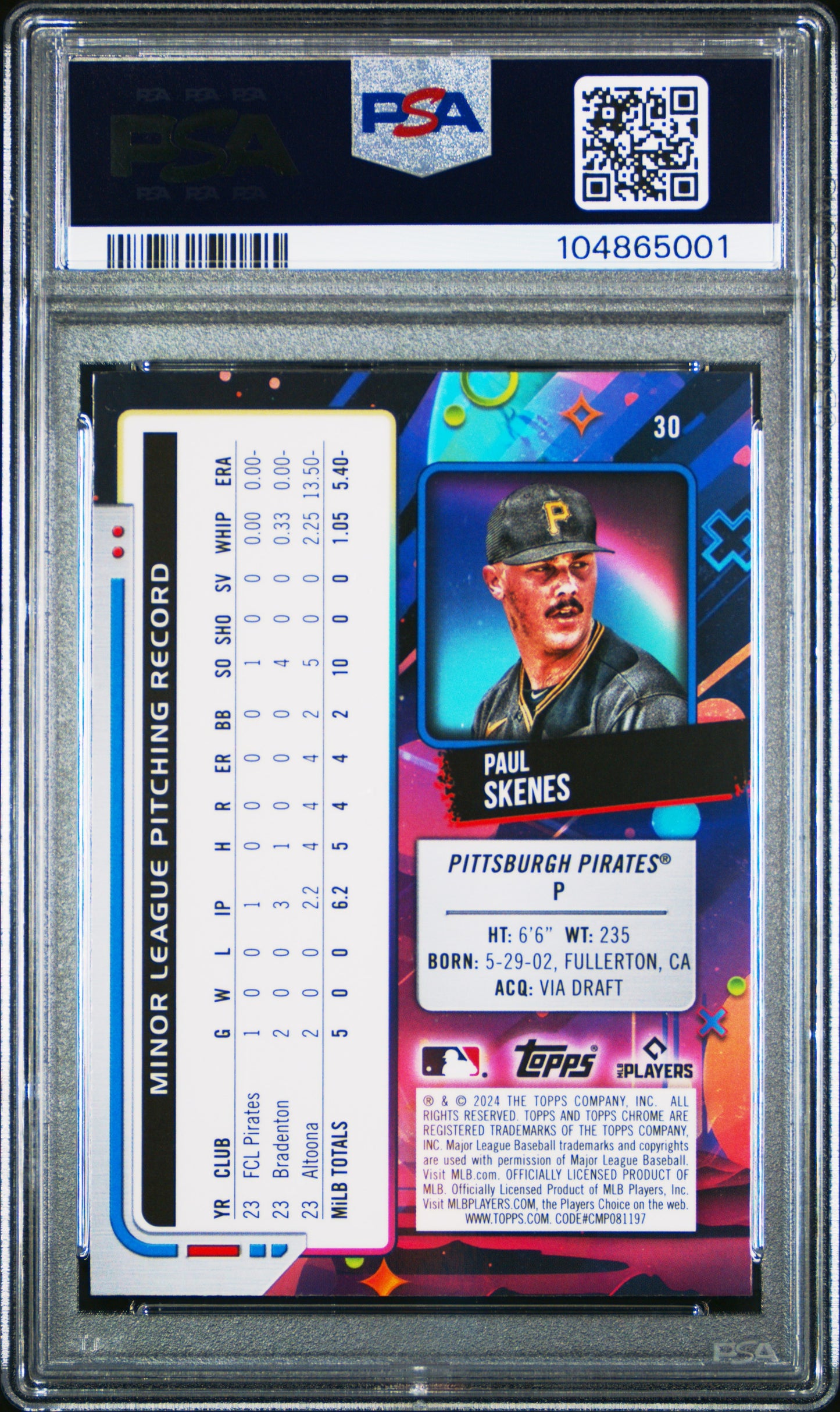 2024 Topps Cosmic Chrome Paul Skenes #30 PSA 10