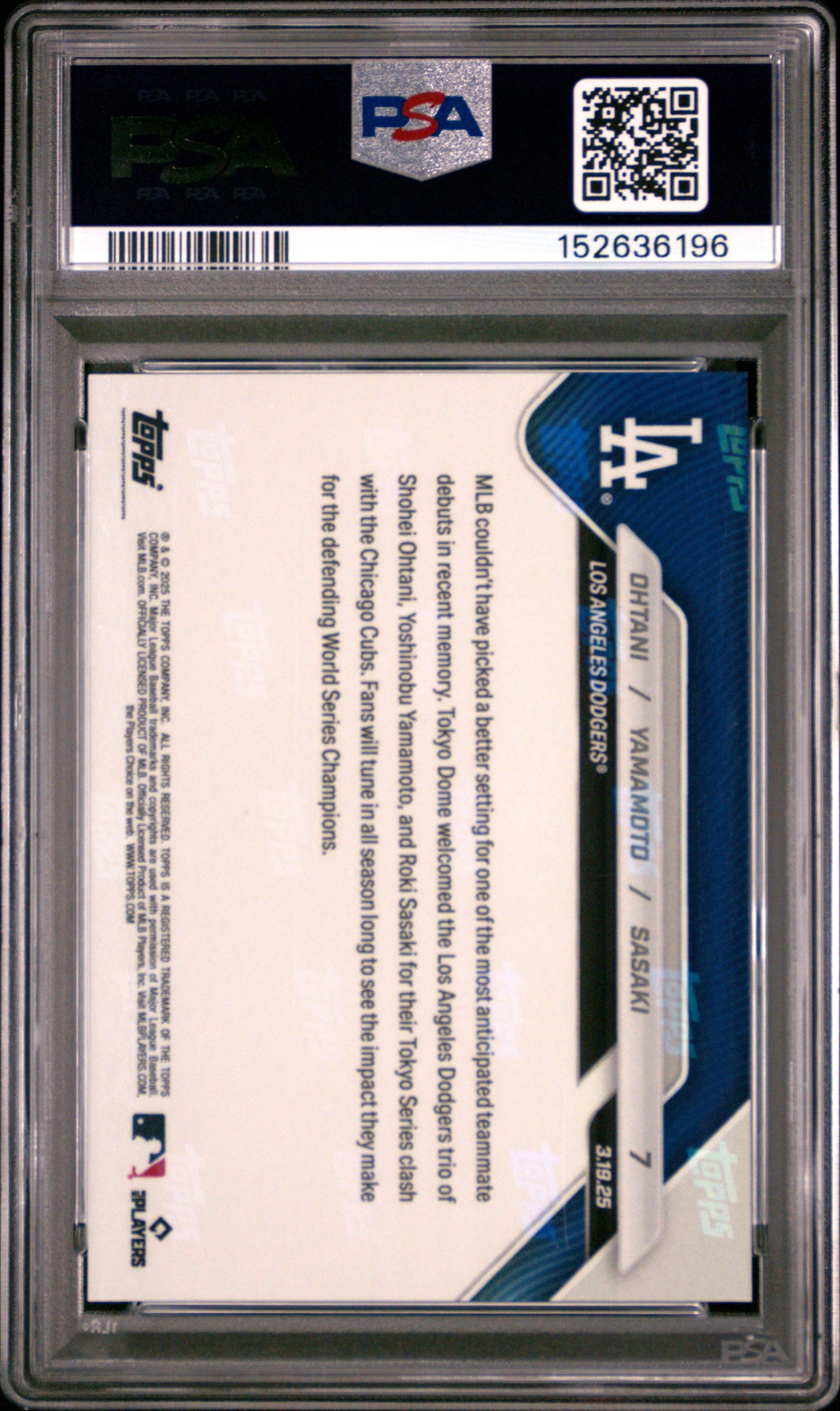 2025 Topps Now Sasaki Yamamoto Ohtani #7 PSA 10