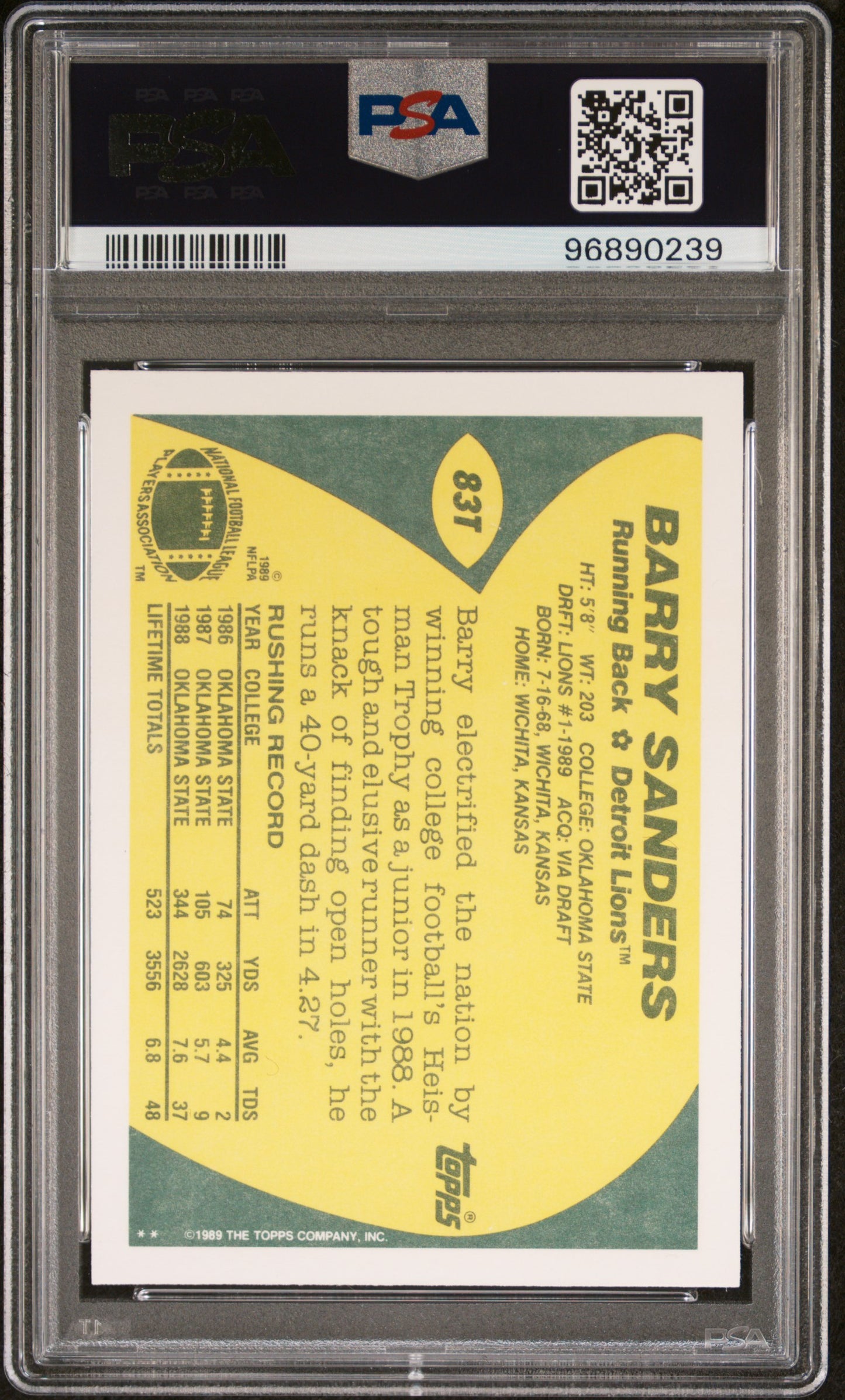 1989 Topps Traded Barry Sanders #83T RC PSA 10