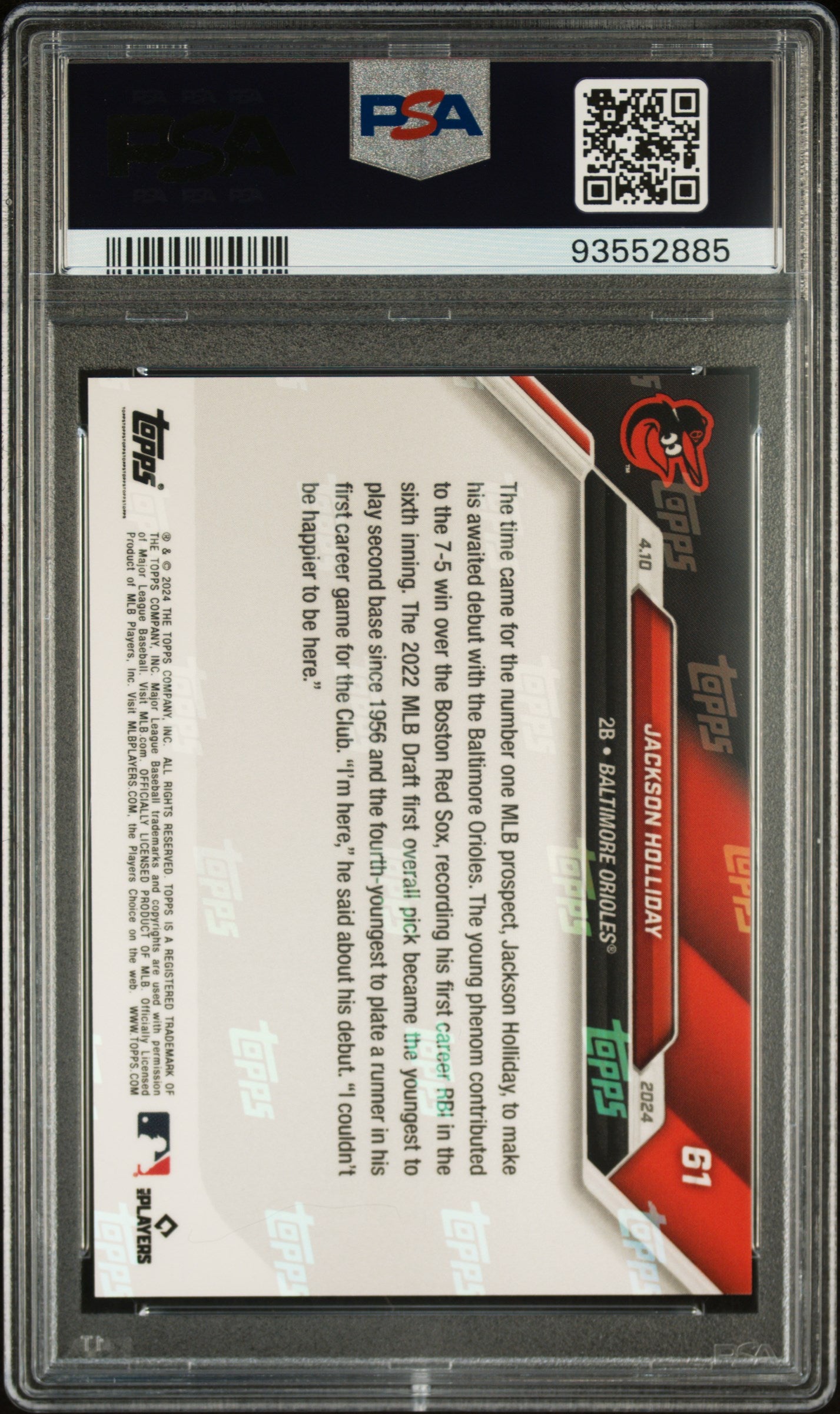 2024 Topps Now Jackson Holliday #61 PSA 10