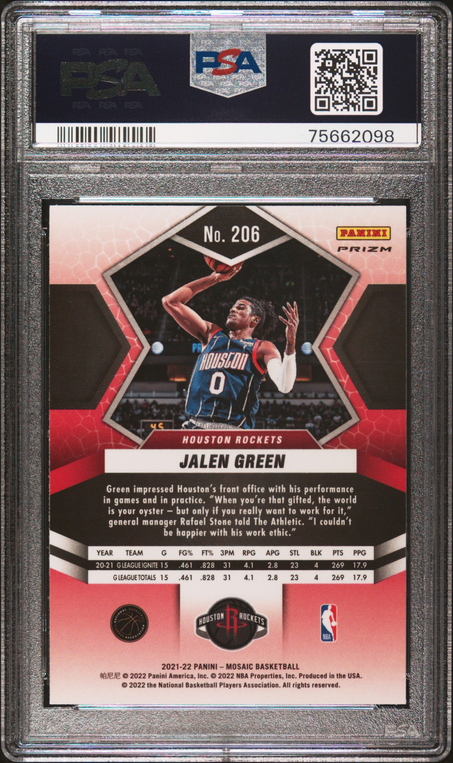 2021 Panini Mosaic Jalen Green #206 Green PSA 10
