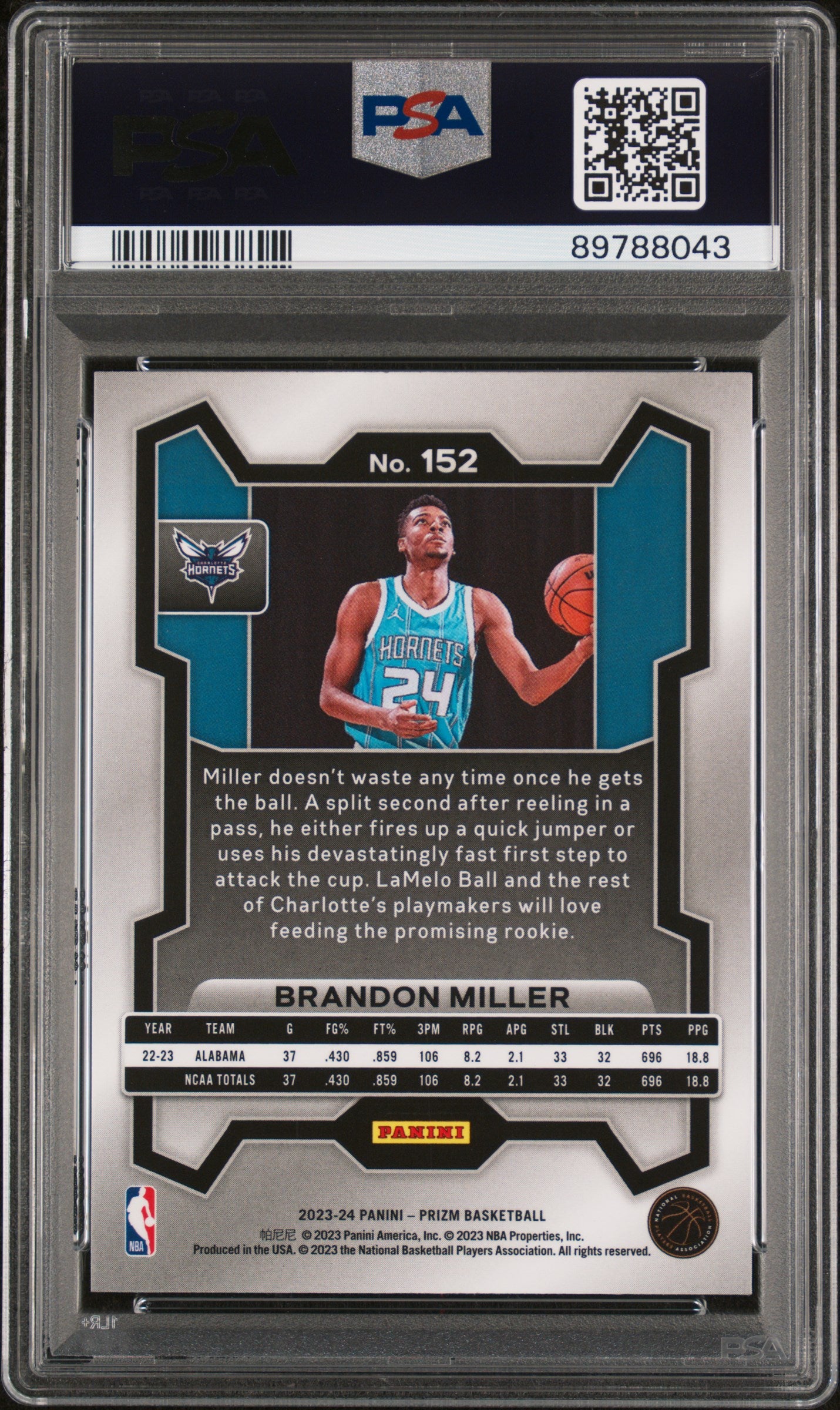 2023 Panini Prizm Brandon Miller #152 PSA 10
