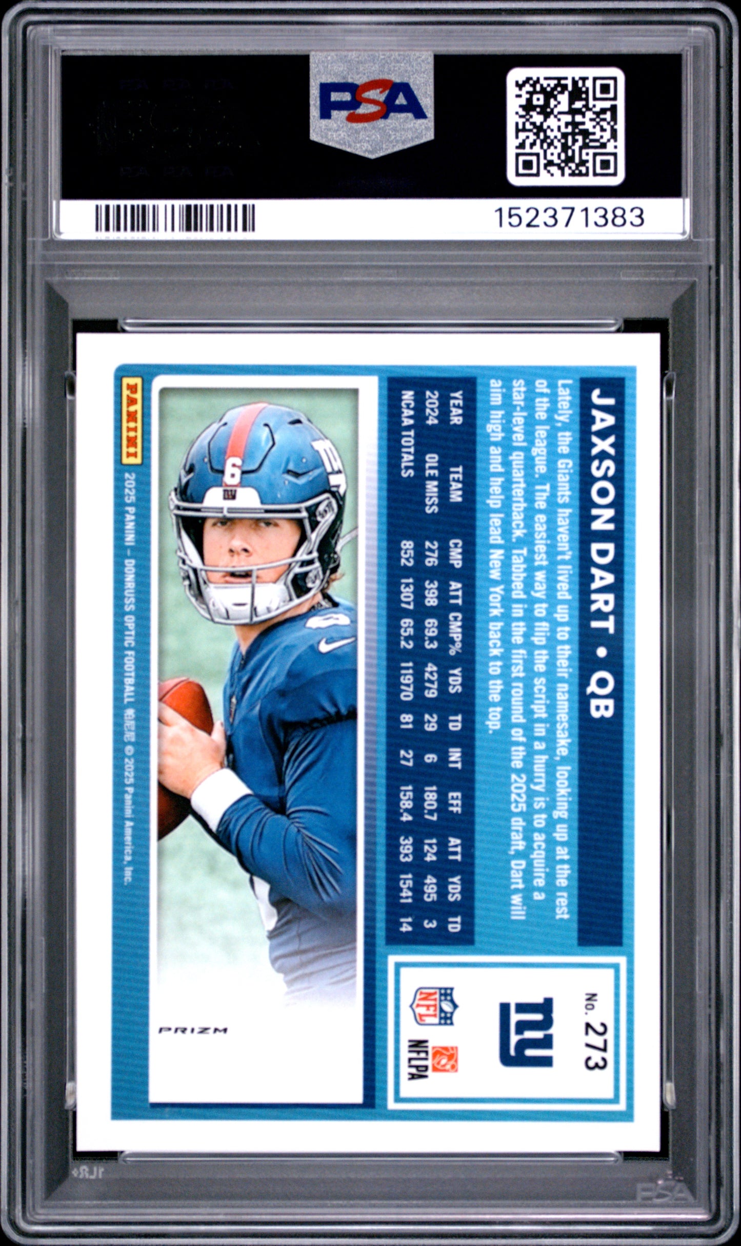 2025 Donruss Optic Rated Rookie Jaxson Dart #273 Purple Shock PSA 10