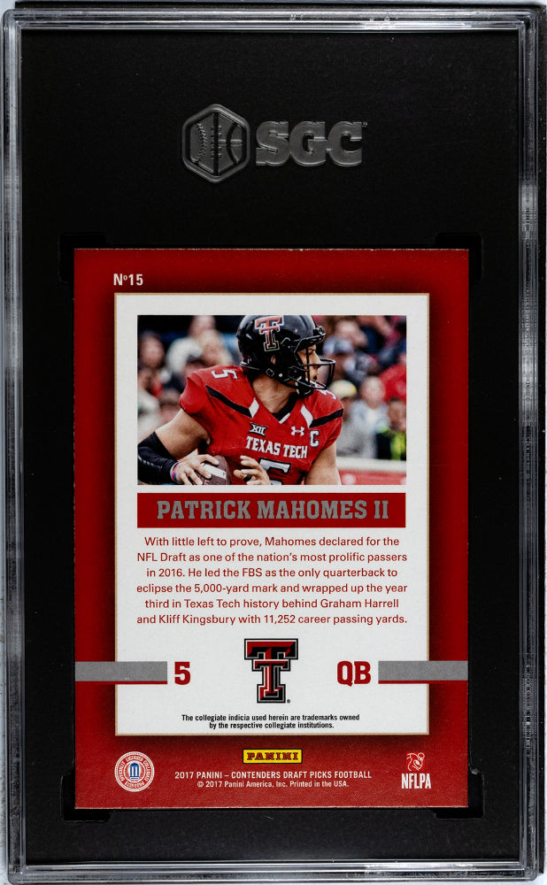 2017 Panini Contenders Draft Picks Patrick Mahomes II #15 School Colors SGC 9.5