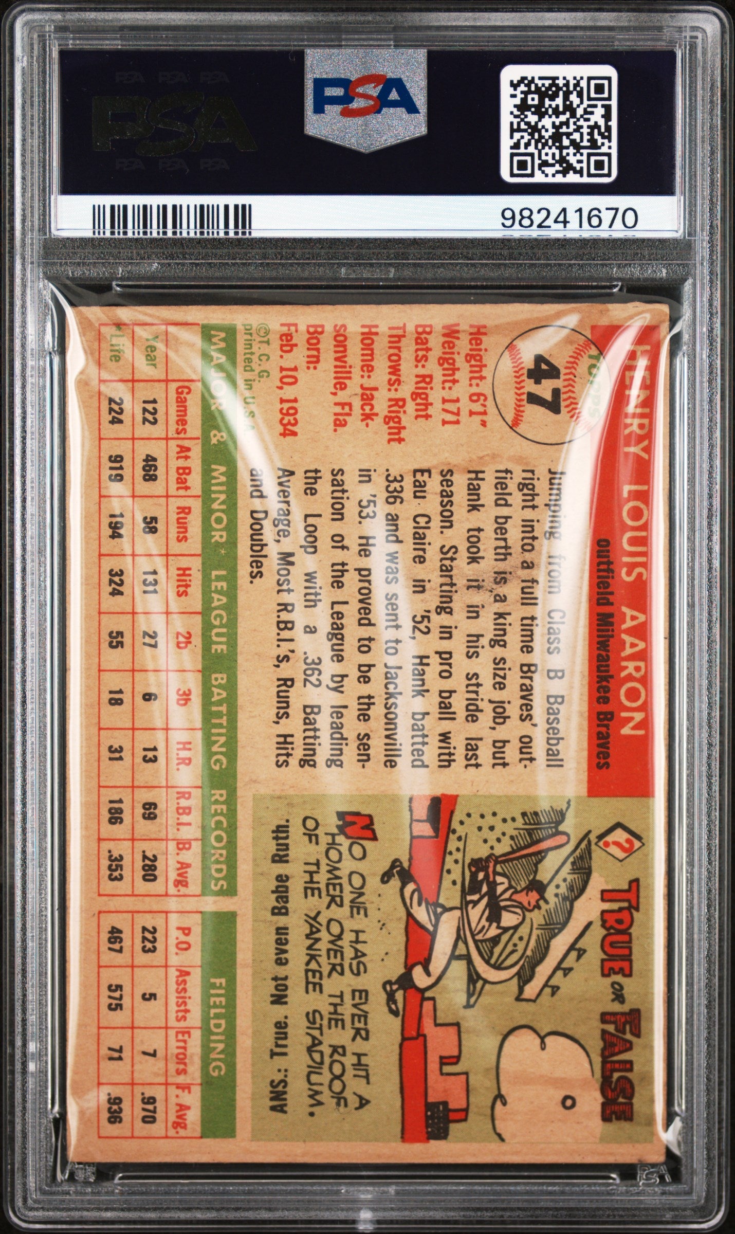 1955 Topps Hank Aaron #47 PSA 2