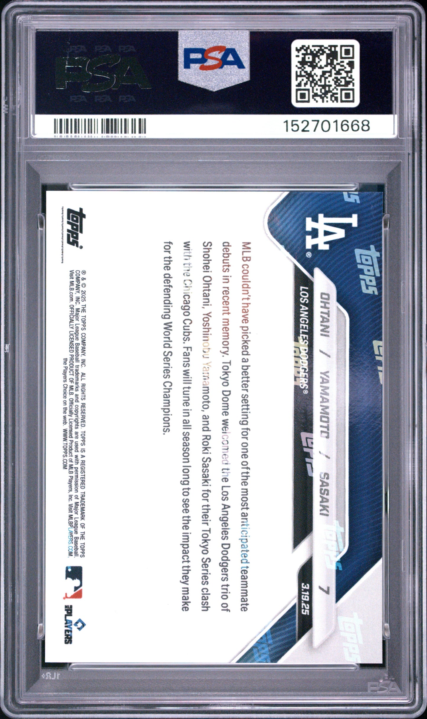 2025 Topps Now Ohtani Yamamoto Sasaki #7 PSA 10